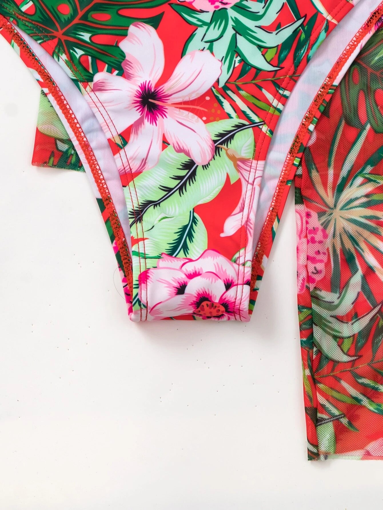 Swim Summer Beach Tropical Print Push Up Bikini Set With Kimono