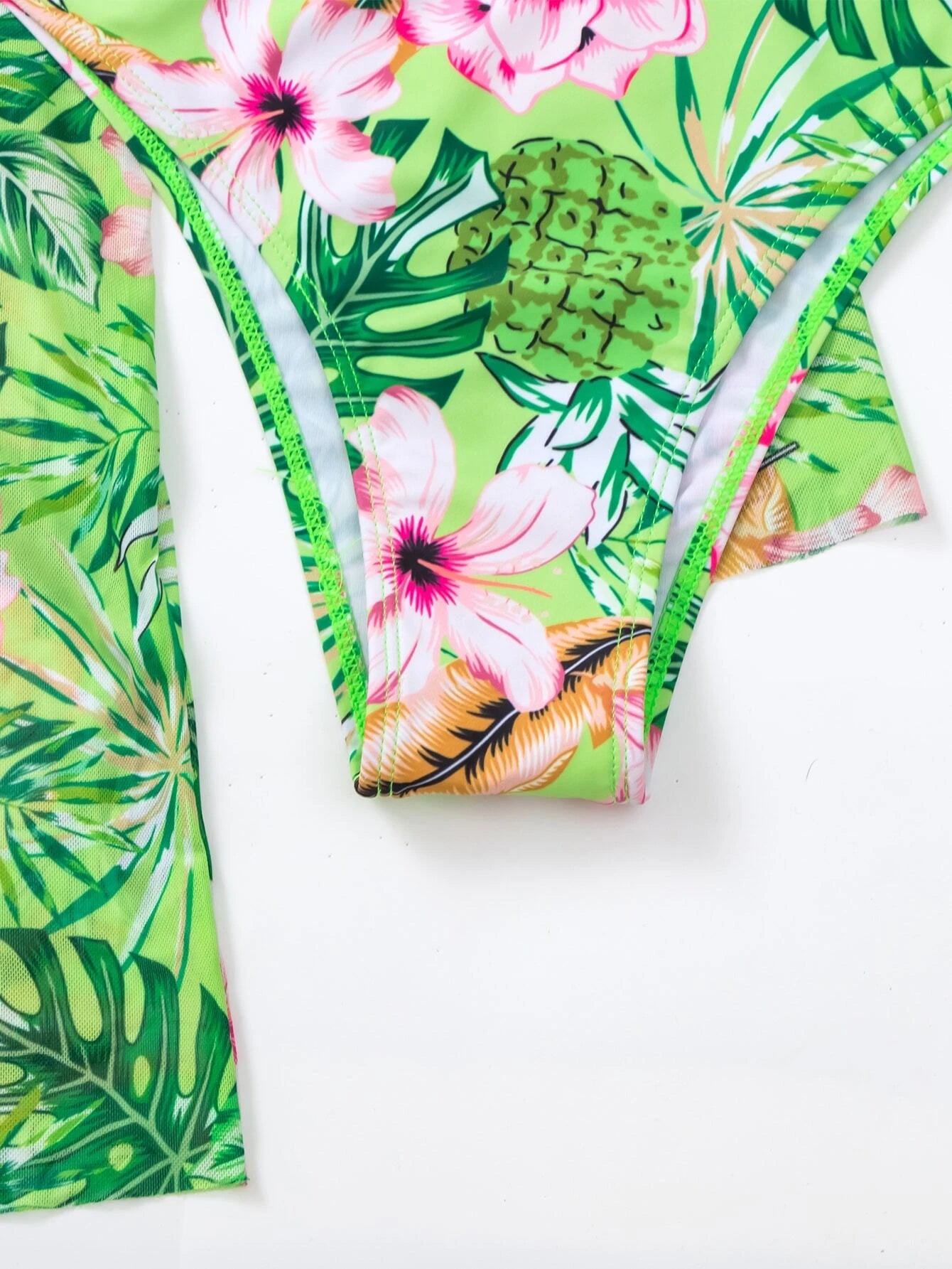 Swim Summer Beach Tropical Print Push Up Bikini Set With Kimono