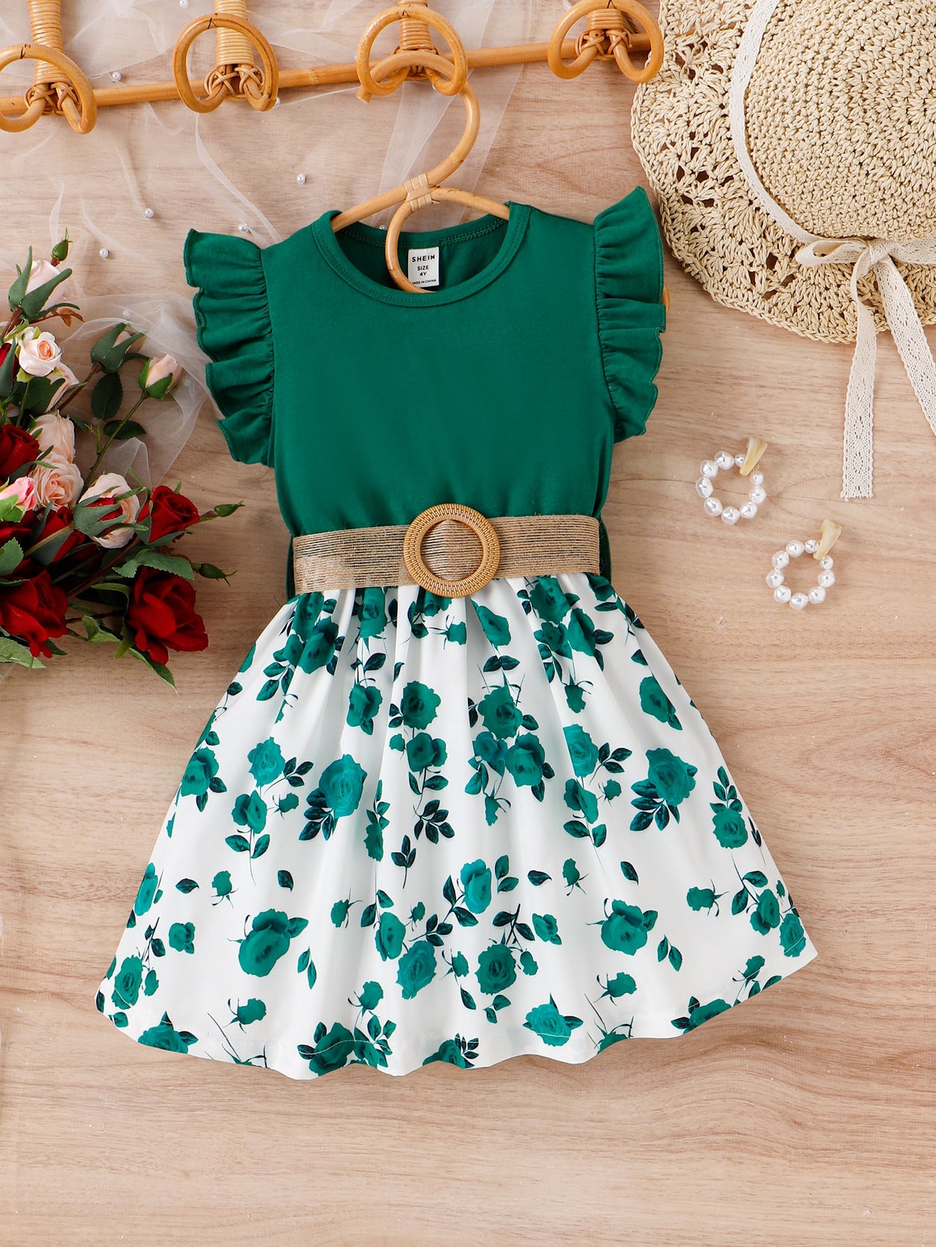 Young Girl Casual And Cute Lady Style Holiday Floral Print Fly Sleeve Dress For Spring And Autumn