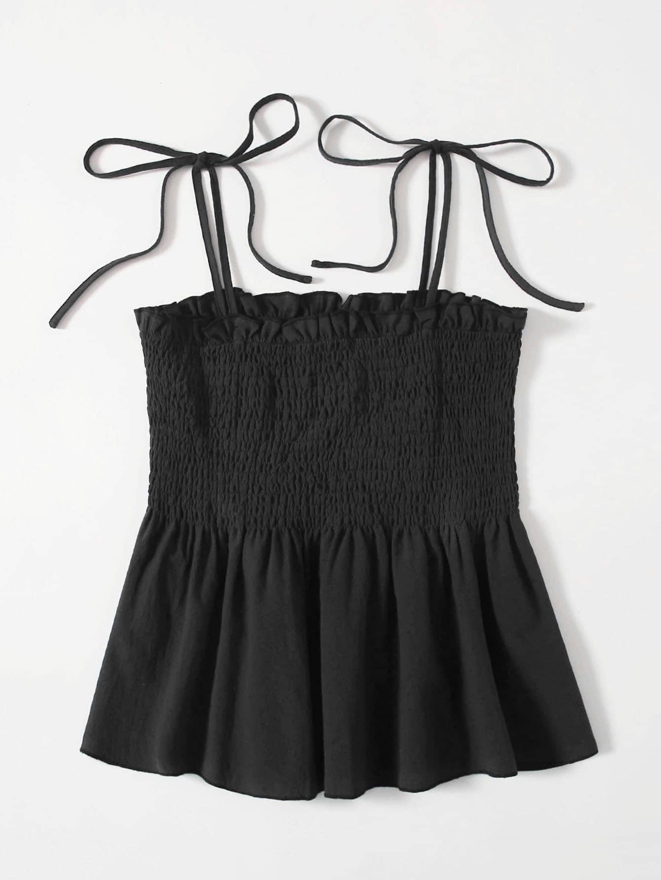 VCAY Knot Shoulder Ruffle Hem Cami Top