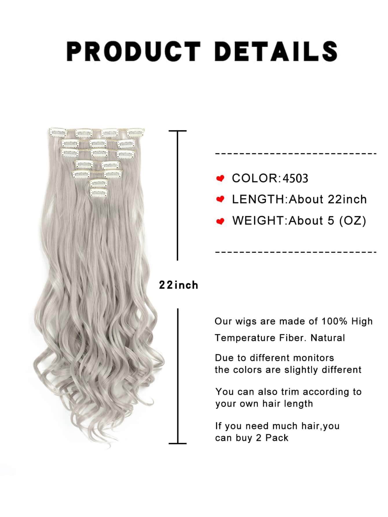 7pcs Clip In Long Curly Synthetic Hair Extension