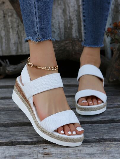 Women Double Band Slingback Sandals, Vacation Outdoor Fabric Wedge Sandals