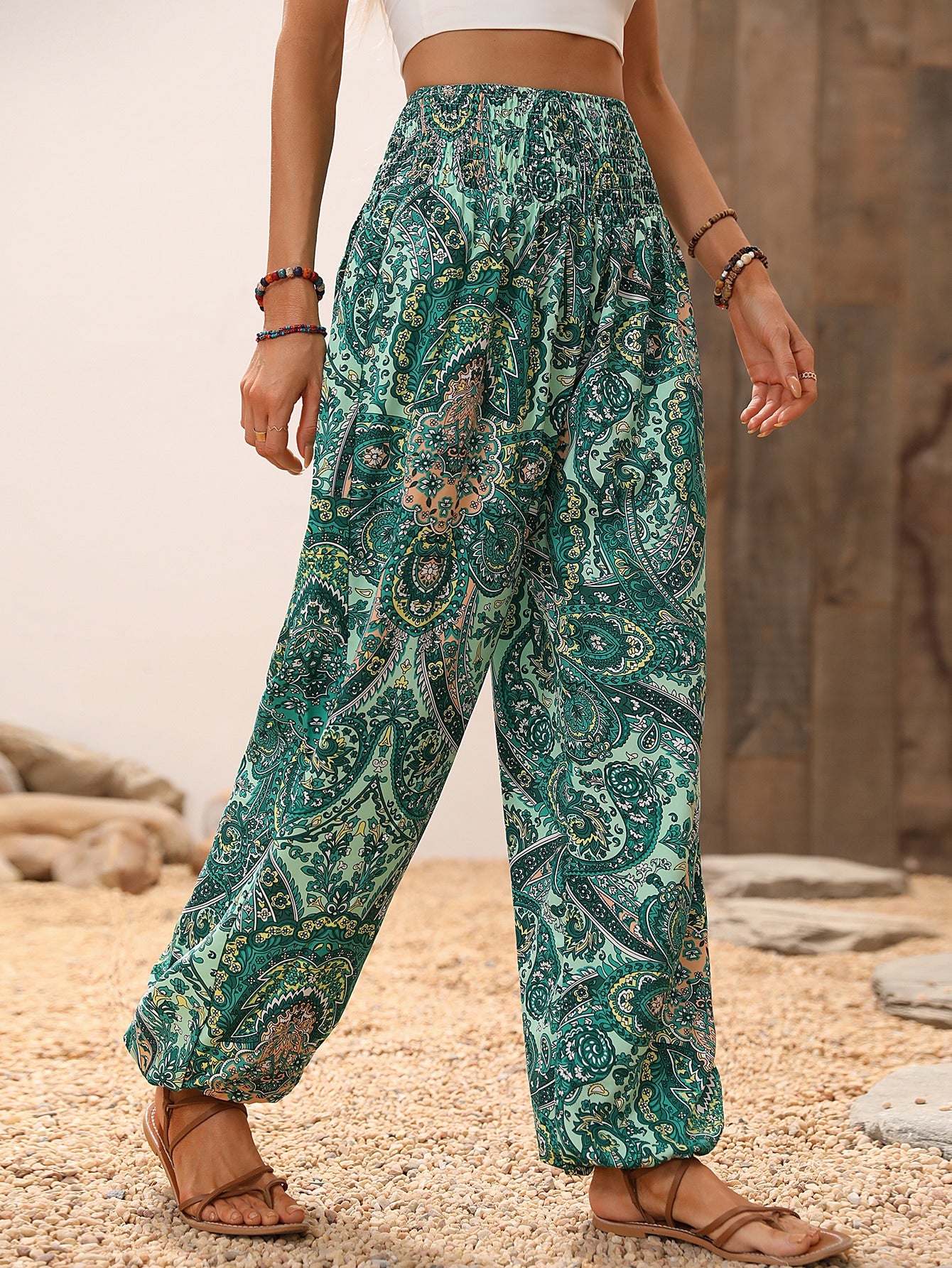 Holidaya Paisley Print Drawstring Waist Tapered Leg Casual Palazzo Pants