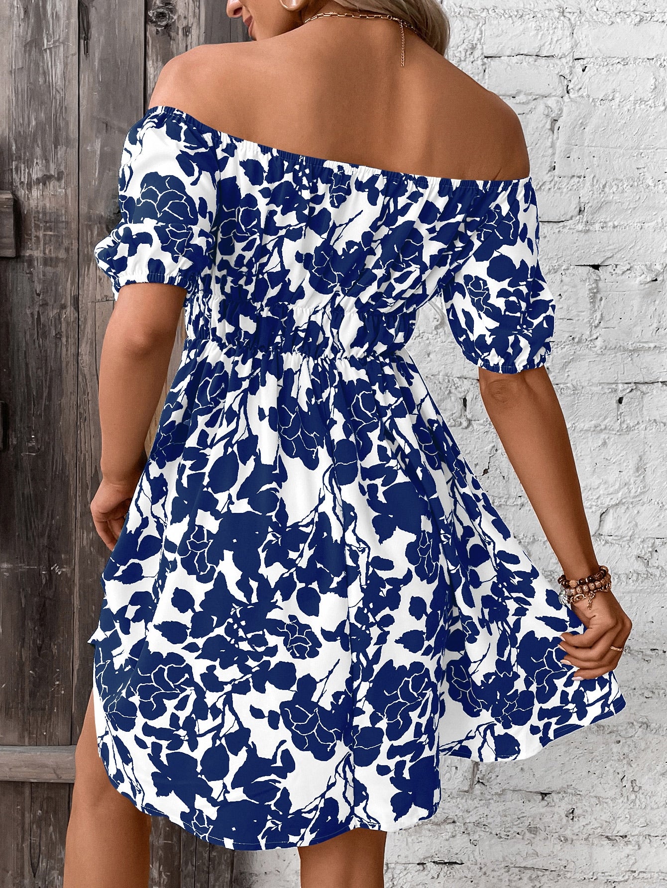 Holidaya Floral Print Off Shoulder Dress Vacation Beach Outfits Women