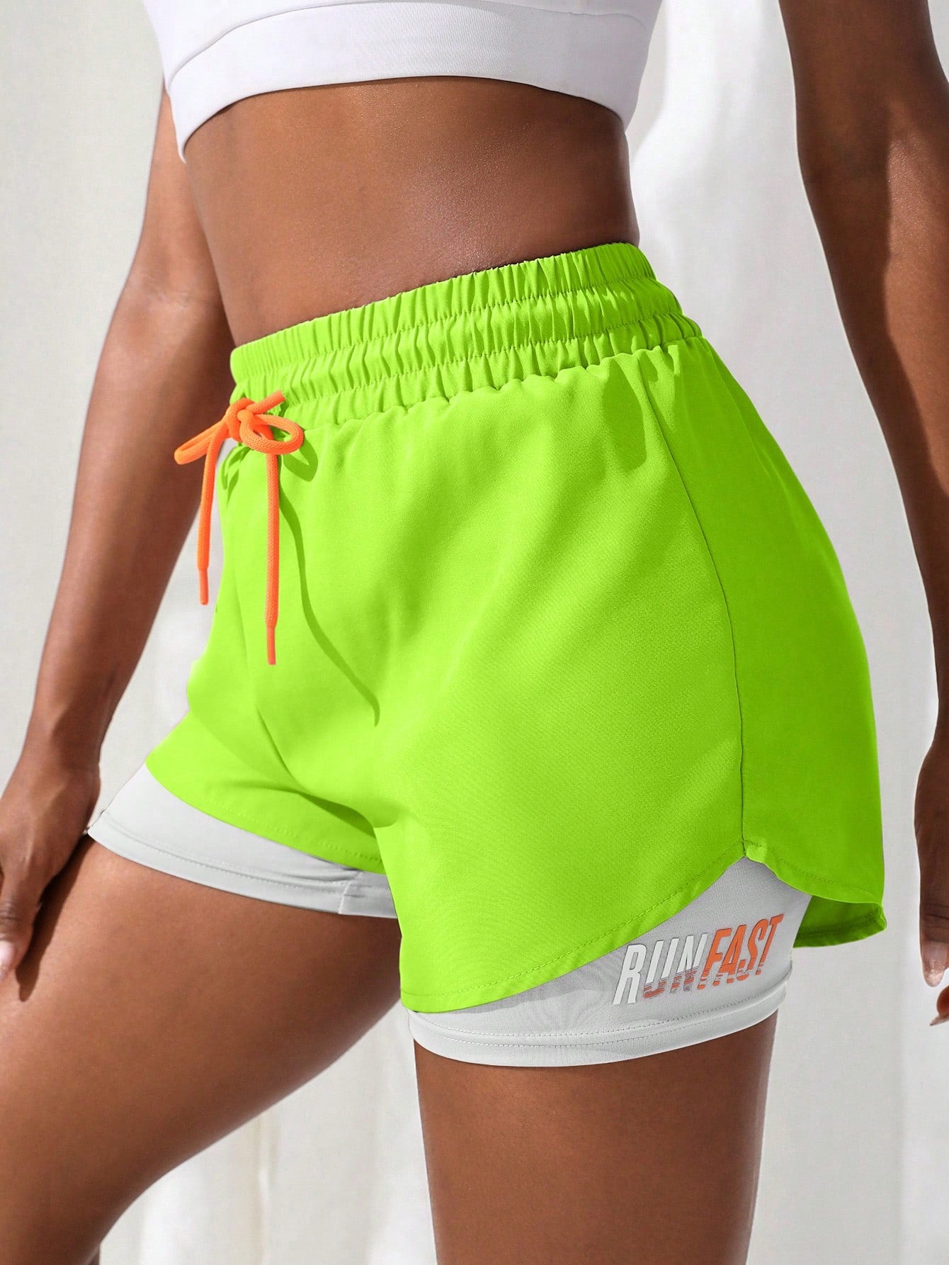 Sport Exploreva Breathable Letter Graphic 2 In 1 Sports Shorts Flowy Shorts Drawstring Shorts