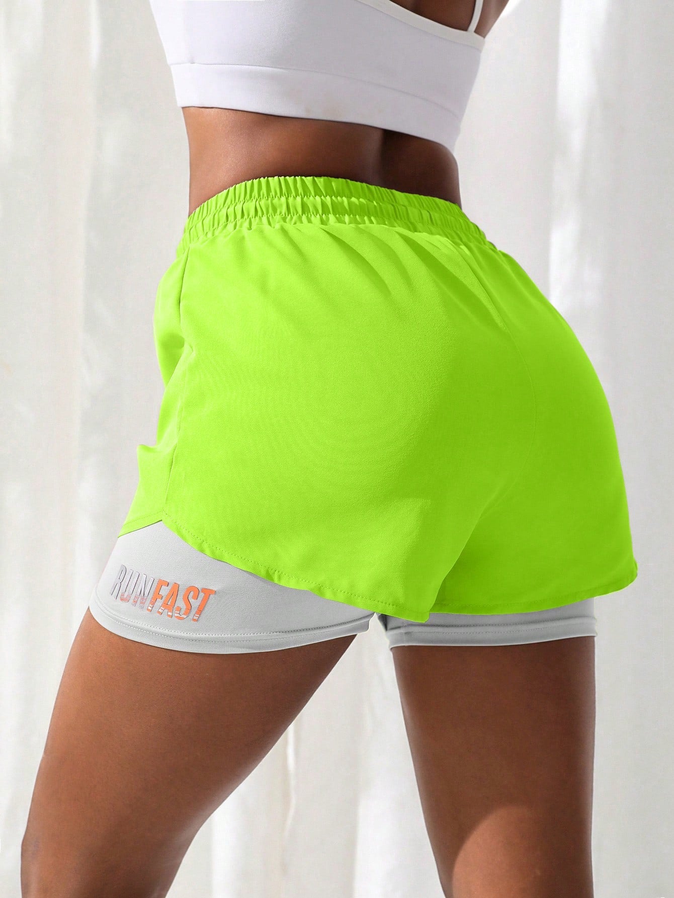 Sports Letter Graphic Drawstring Waist 2 In 1 Sports Shorts Drawstring Shorts