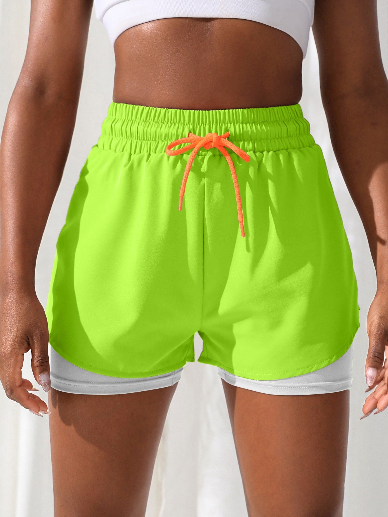 Sports Letter Graphic Drawstring Waist 2 In 1 Sports Shorts Drawstring Shorts