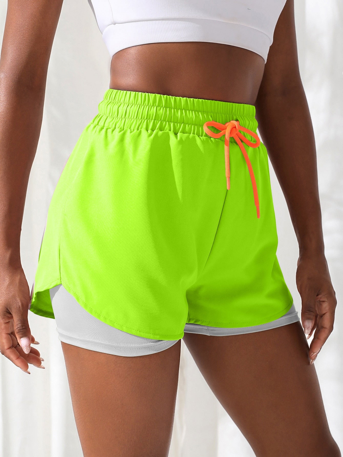 Sports Letter Graphic Drawstring Waist 2 In 1 Sports Shorts Drawstring Shorts