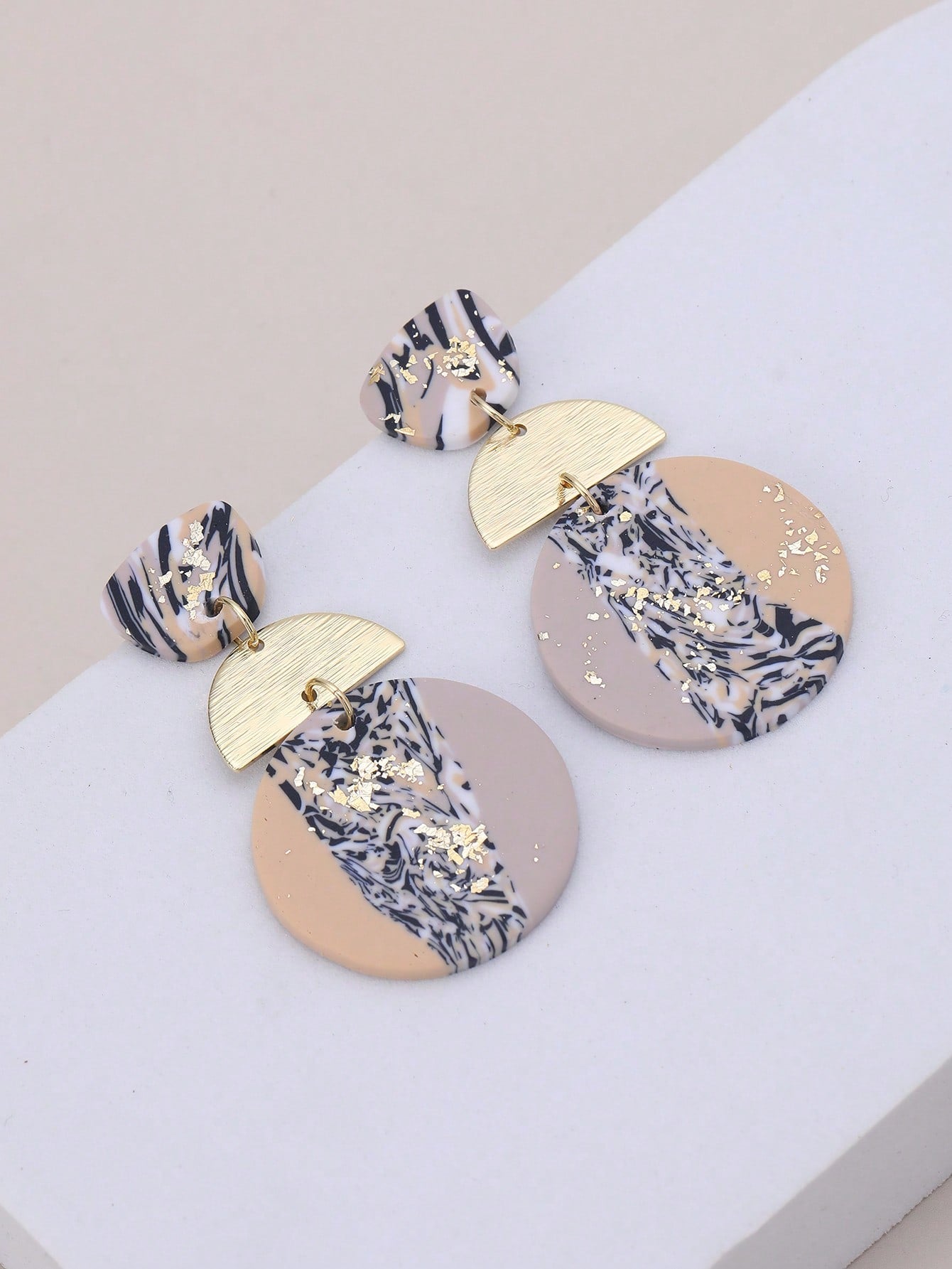 Semicircle & Round Drop Earrings