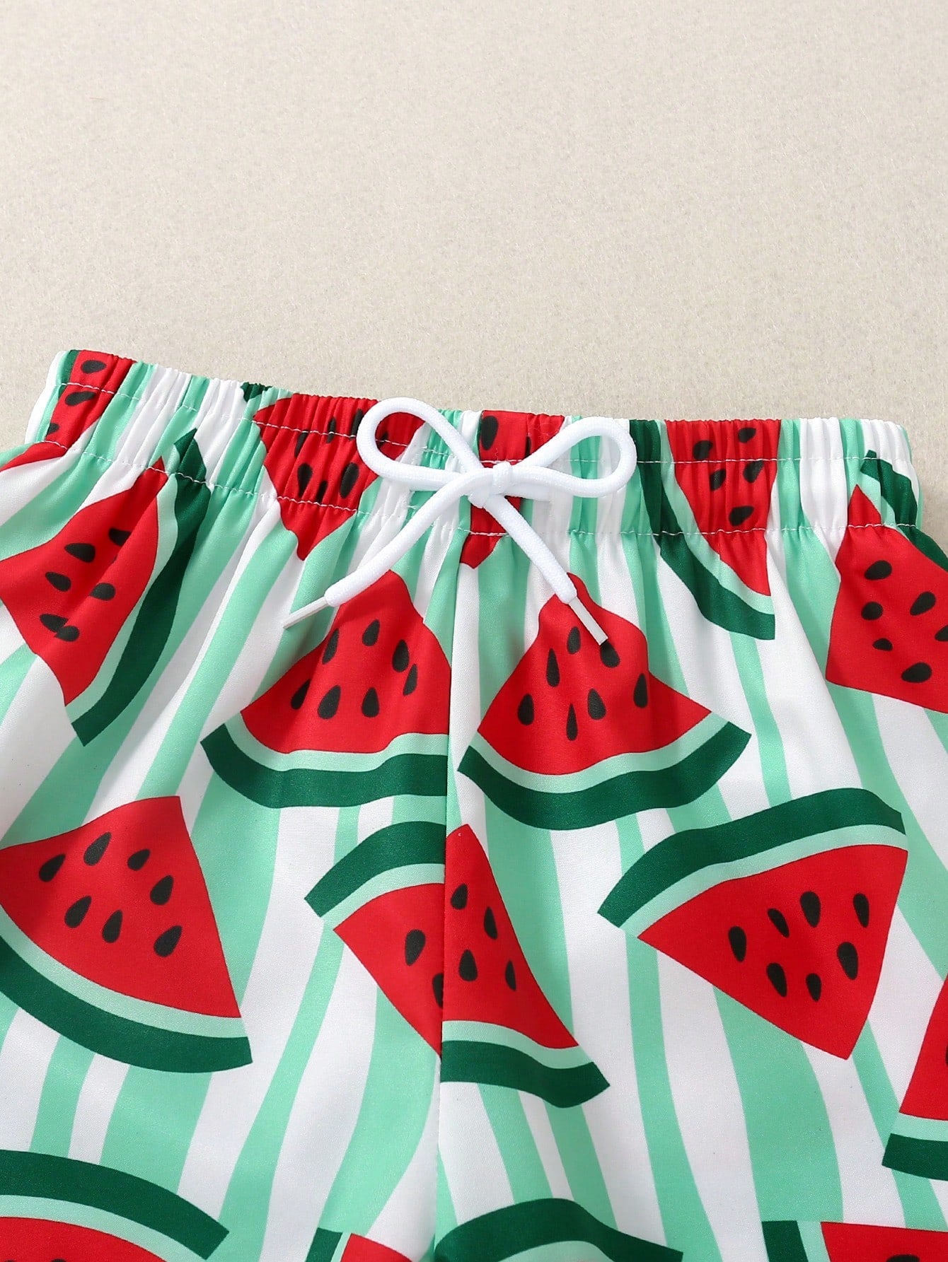 Young Boy Watermelon Print Summer Drawstring Shorts