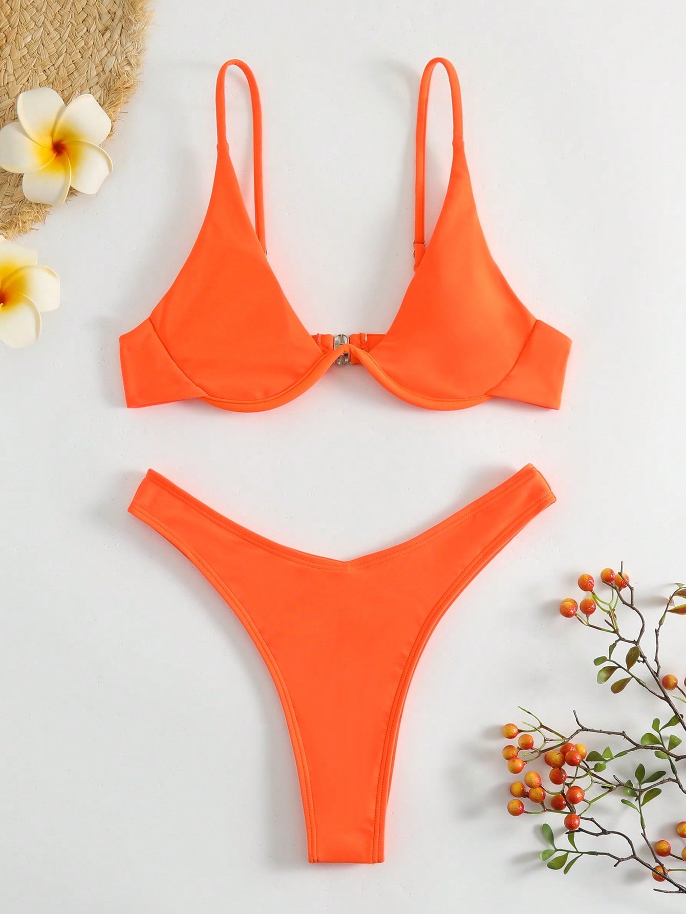 Swim Summer Beach Mono Bikini Set Underwired Bra & High Cut Bottom 2 Piece Bathing Suit