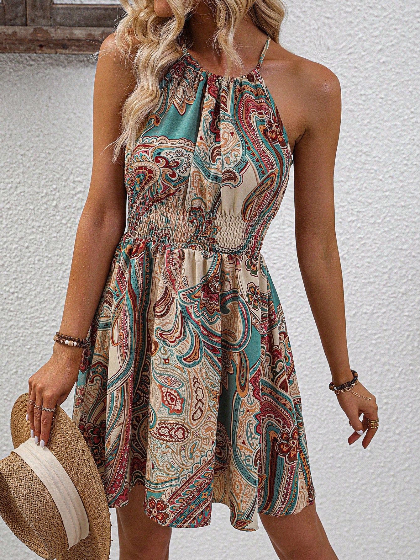 Holidaya Paisley Print Halter Neck Dress