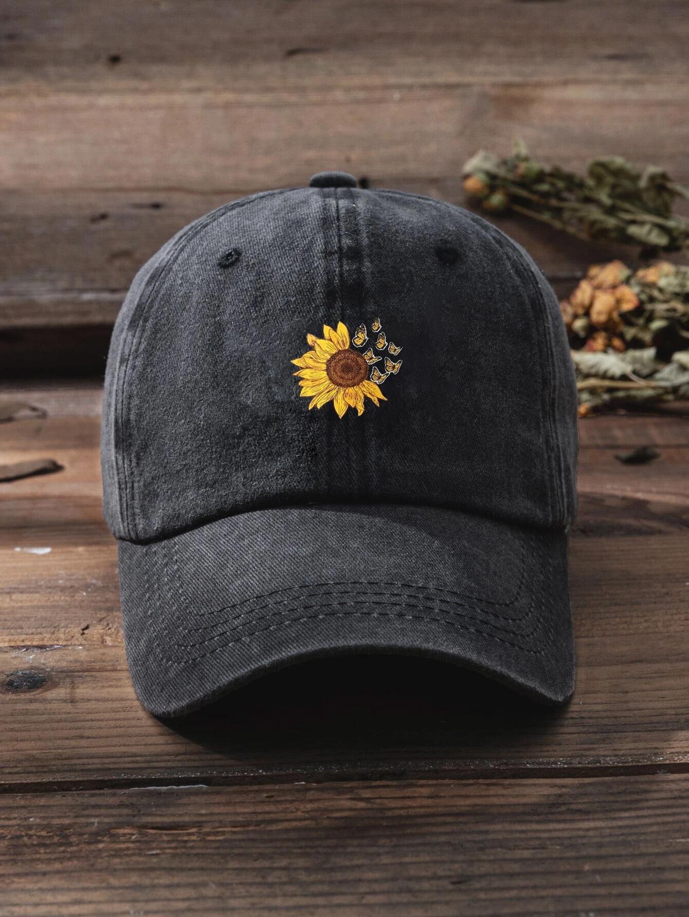 1pc Unisex Outdoor Casual Sunflower Print Adjustable Baseball Cap