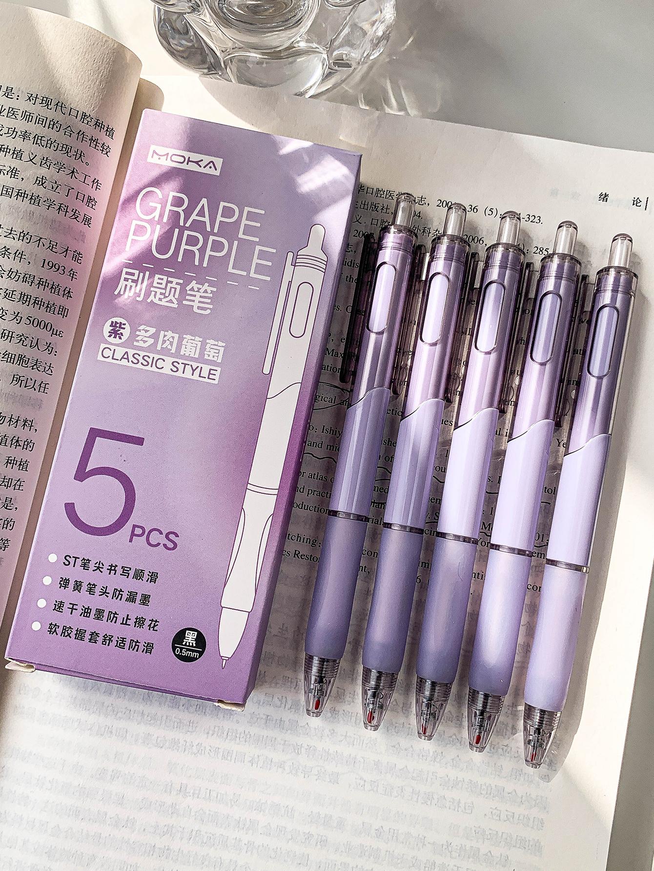 5pcs Minimalist Gel Pen, Simple Purple Plastic Gel Pen For Student, Writing