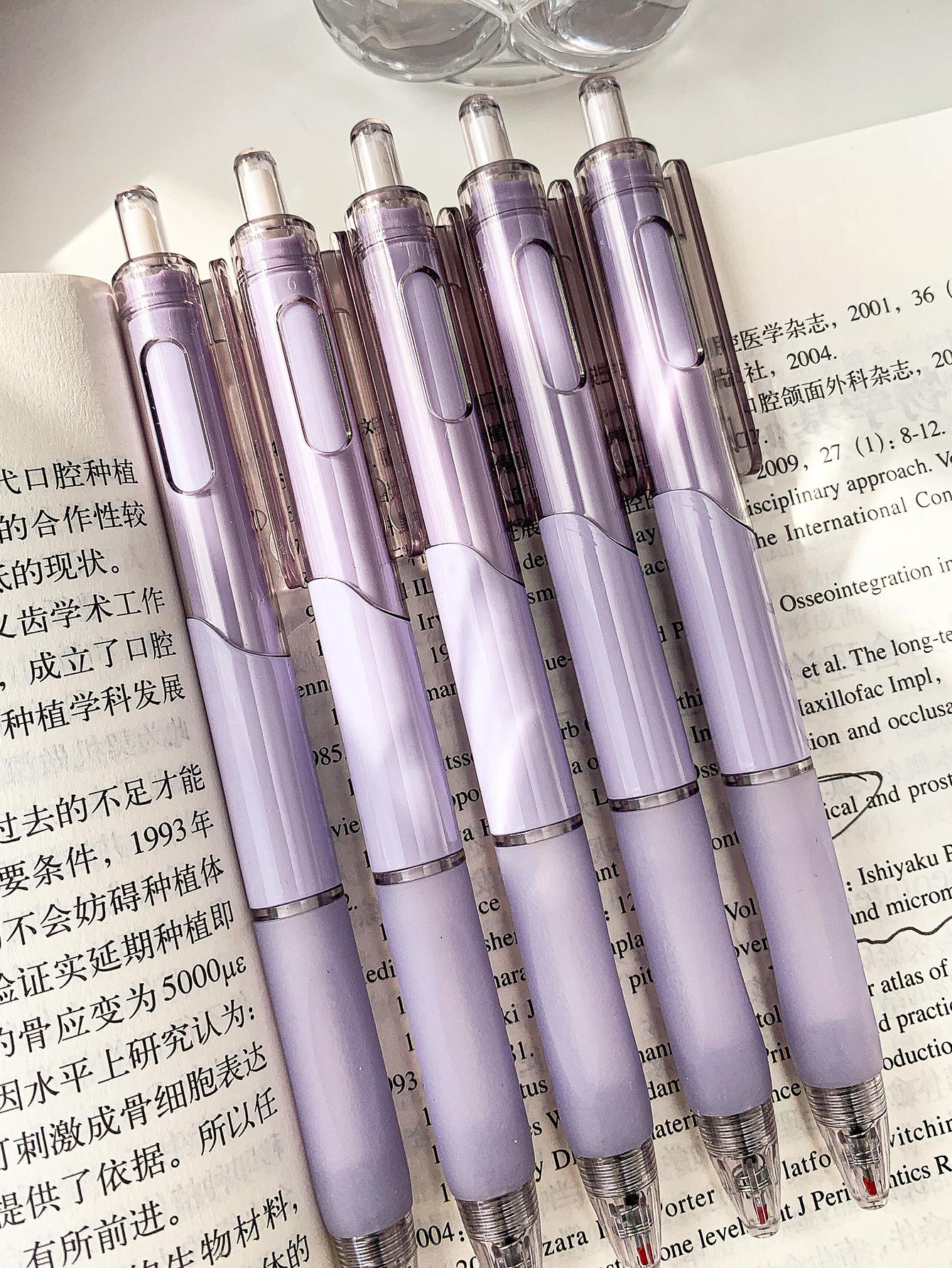 5pcs Minimalist Gel Pen, Simple Purple Plastic Gel Pen For Student, Writing