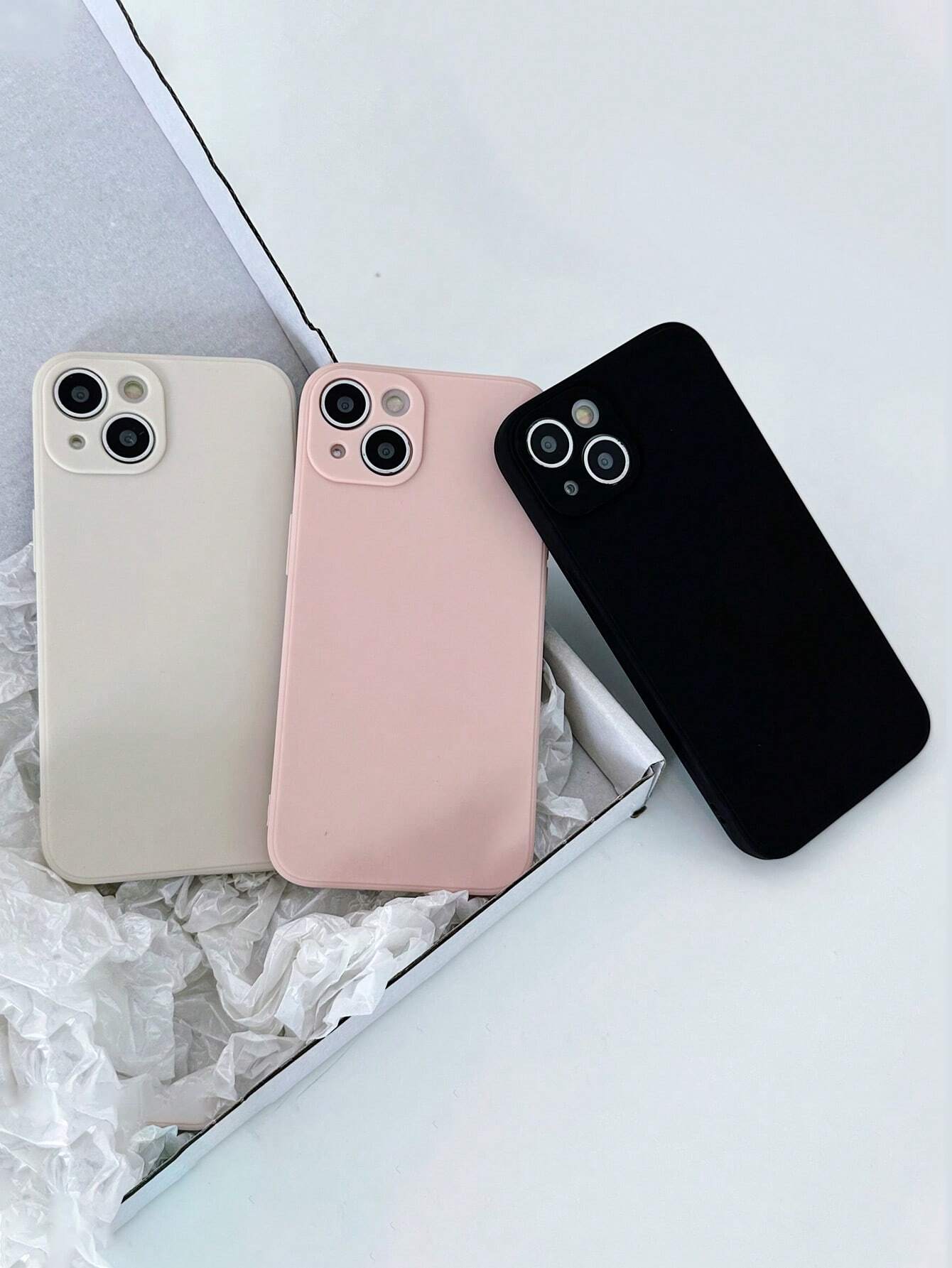 Basic Phone Cases Solid Color Phone Case, Simple Phone Case, Silicone Phone Case, Fashionable Phone Case, Black White Pink Phone Case Compatible With Iphone 16, IPhone 16 Pro Max, IPhone 16 Pro, IPhone 16 Plus, IPhone Samsung Galaxy