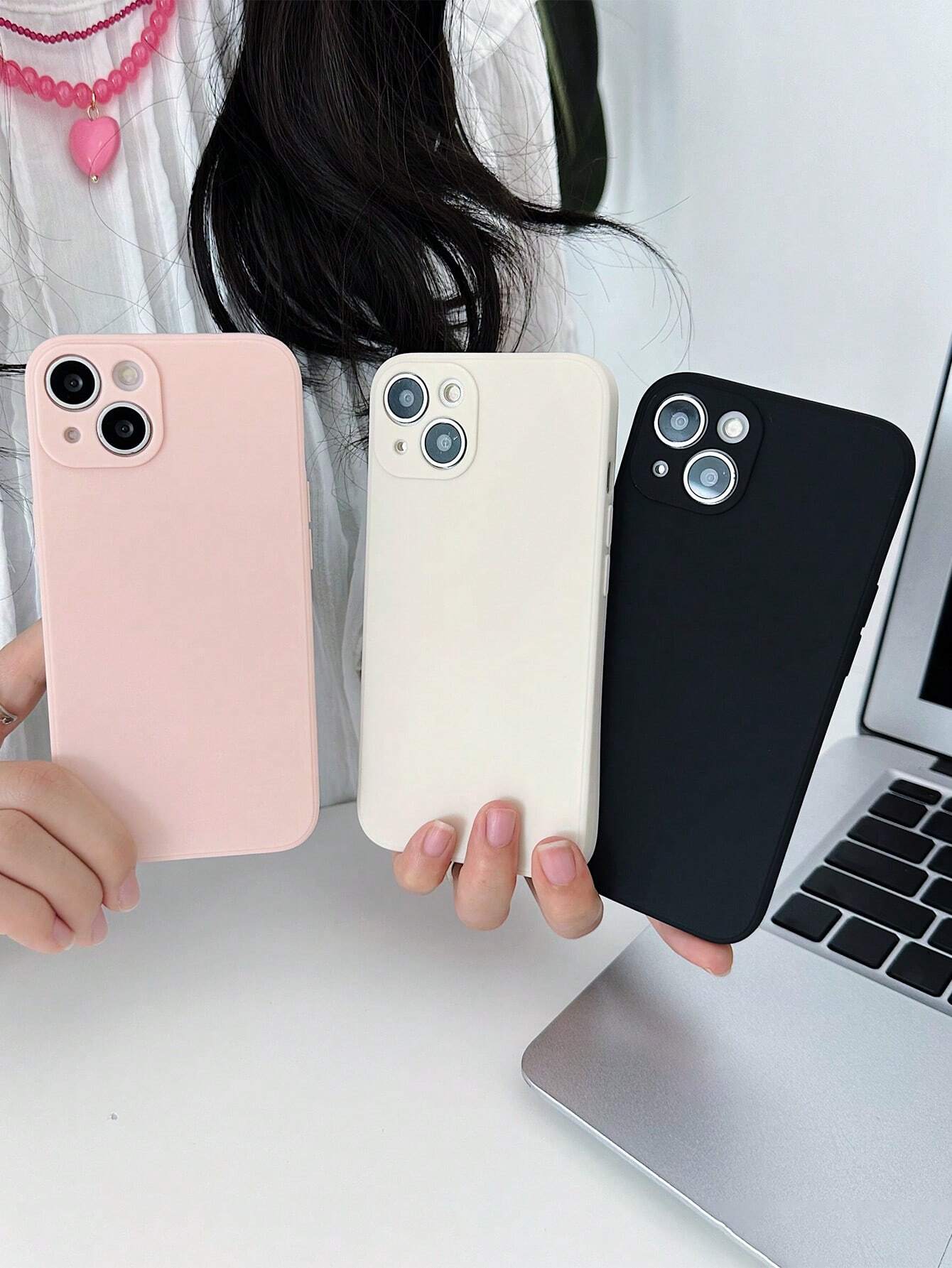 Basic Phone Cases Solid Color Phone Case, Simple Phone Case, Silicone Phone Case, Fashionable Phone Case, Black White Pink Phone Case Compatible With Iphone 16, IPhone 16 Pro Max, IPhone 16 Pro, IPhone 16 Plus, IPhone Samsung Galaxy