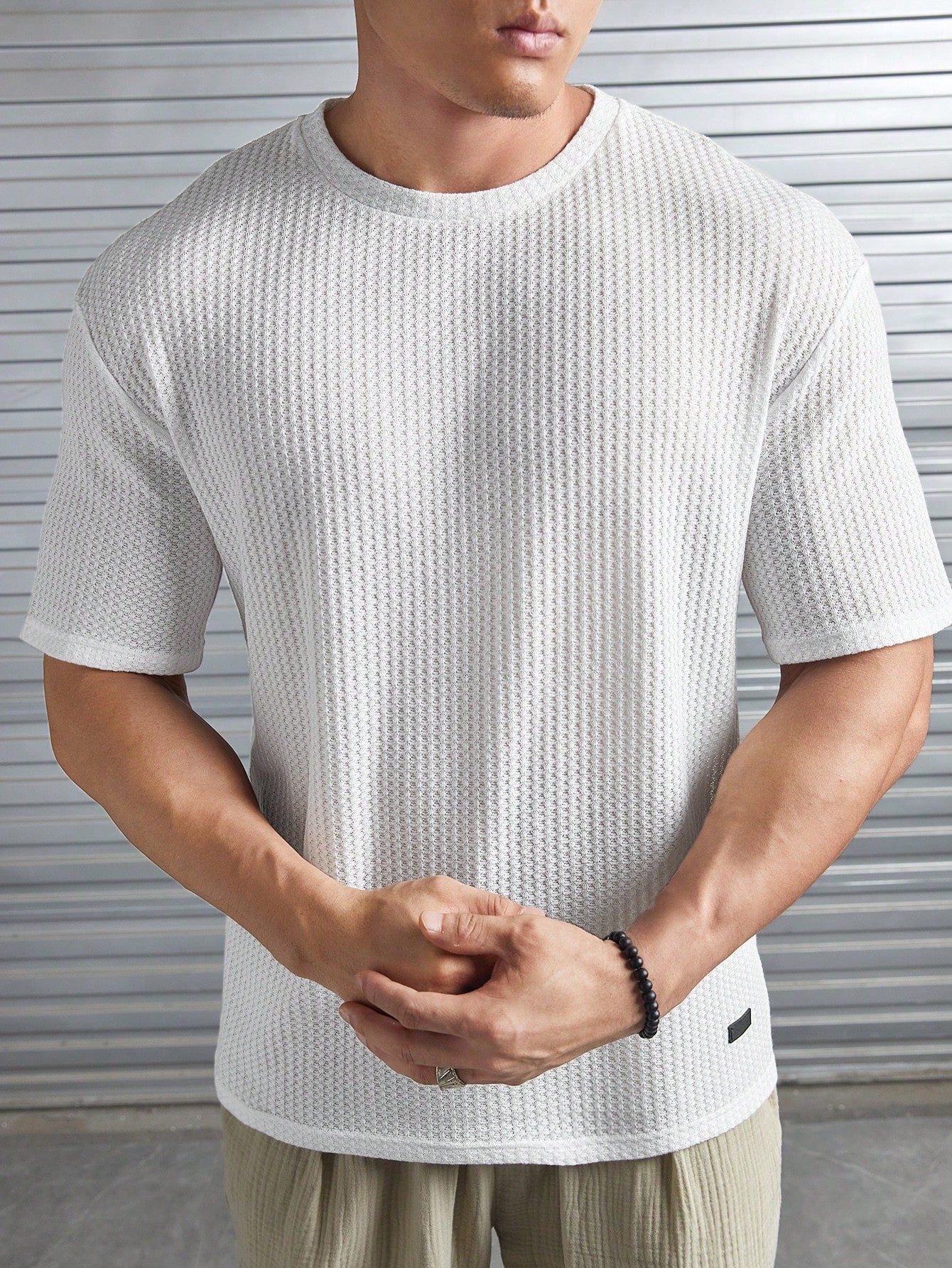 Manfinity Modomio Loose Fit Men's Waffle Knit Tee With Patched Detail