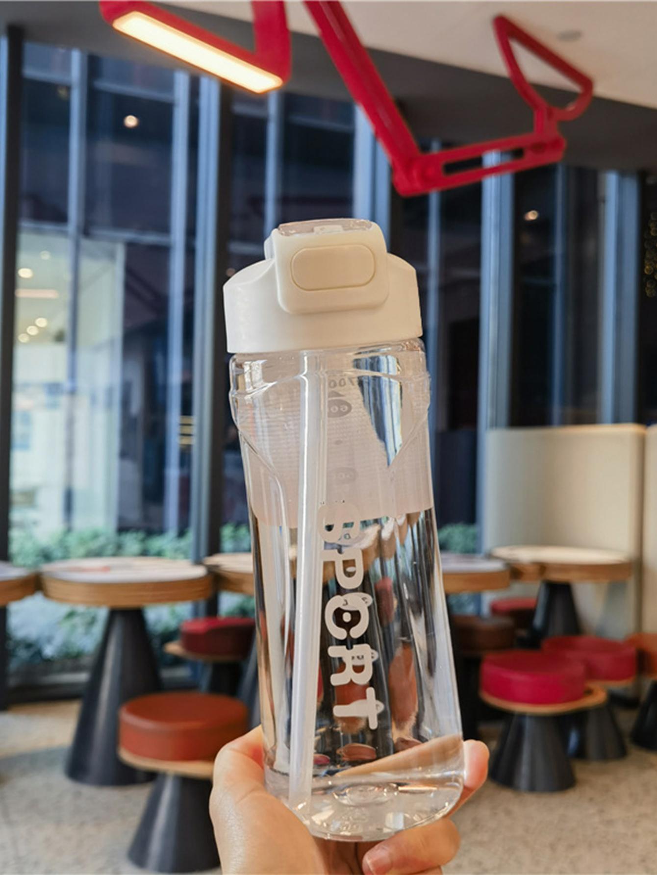 1pc Plastic Water Bottle, Minimalist Letter Graphic Water Bottle For Home