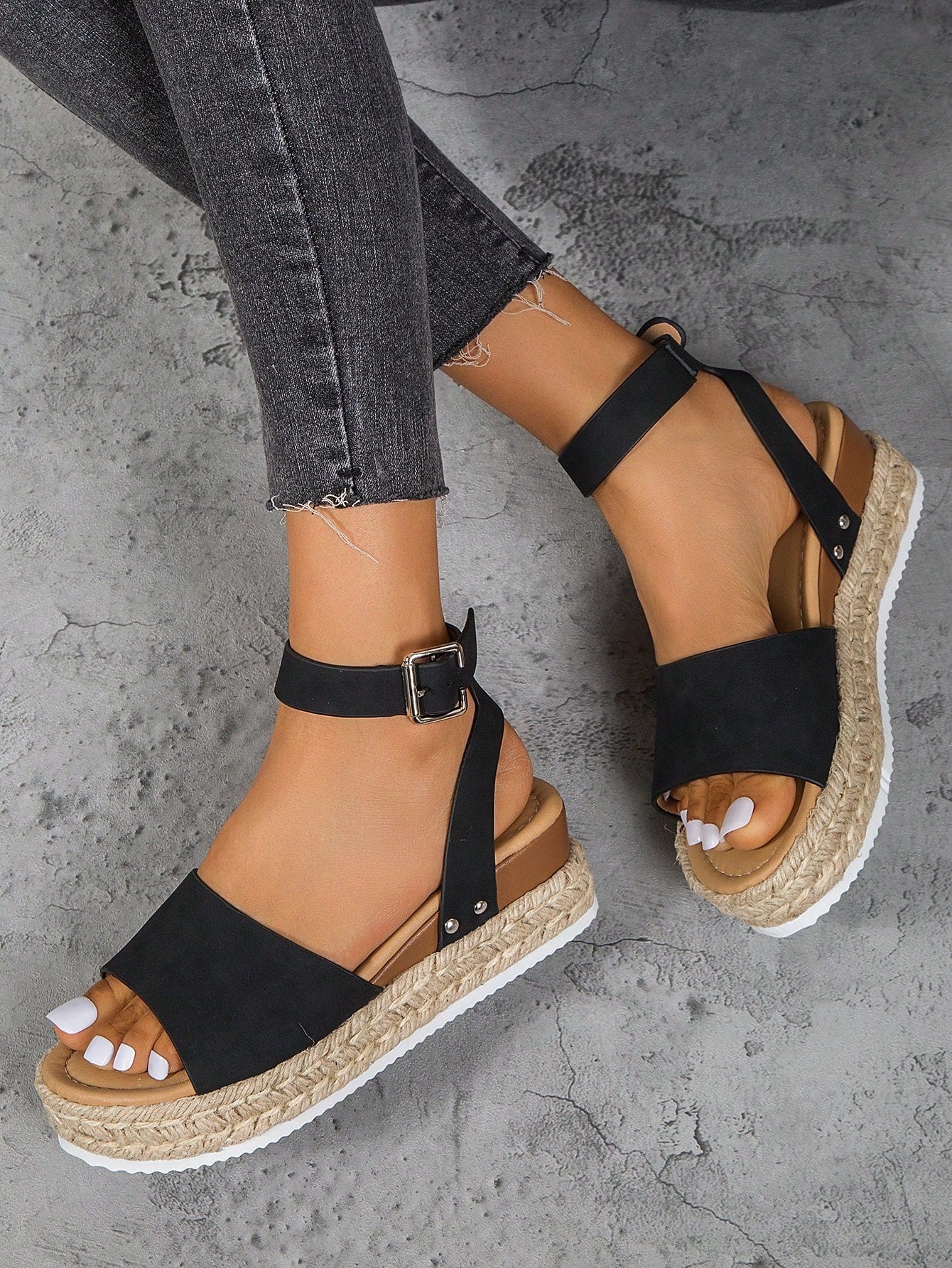 Women Minimalist Espadrille Flatform Ankle Strap Sandals, Vacation Summer Sandals