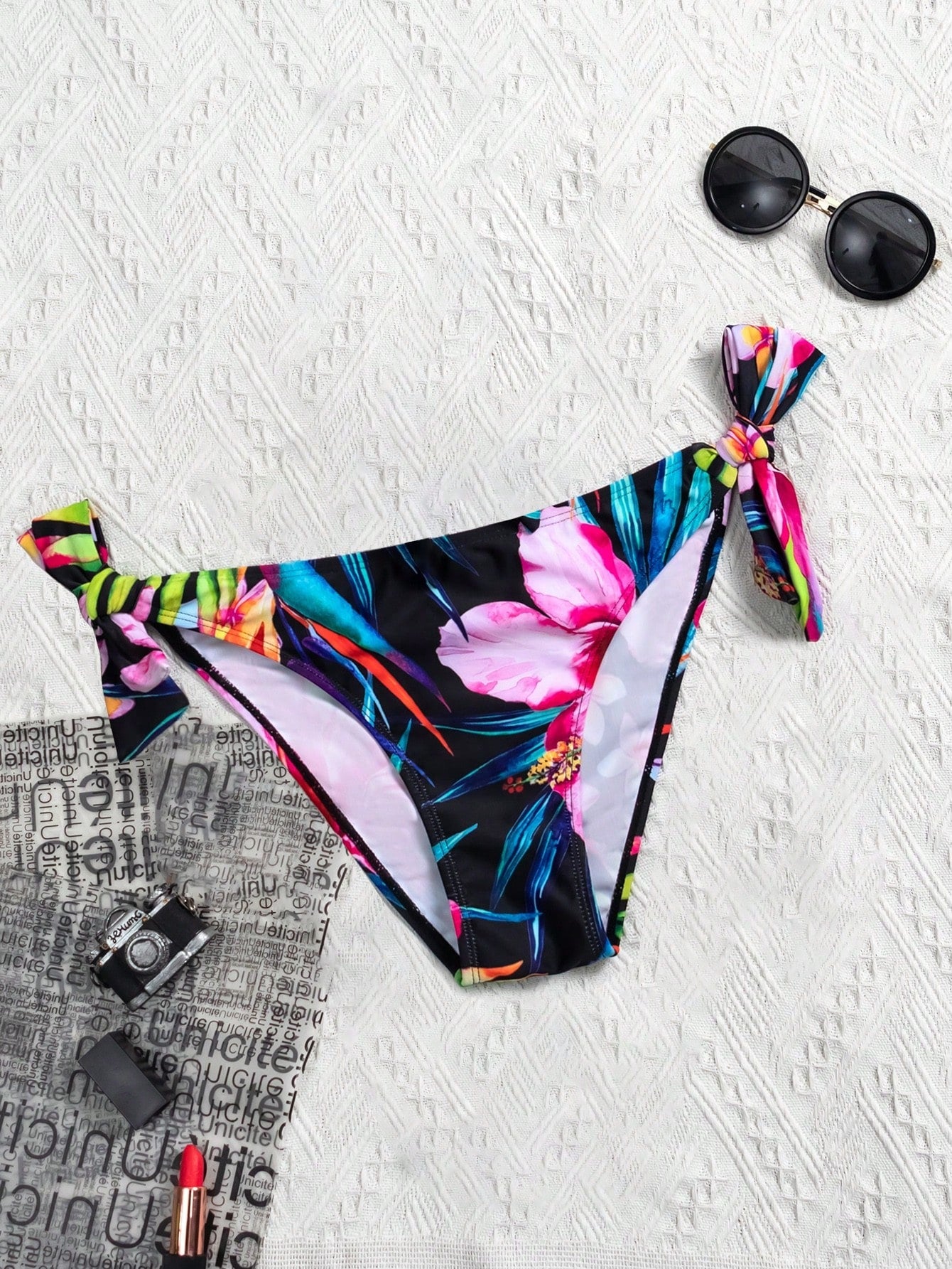 Swim Summer Beach Tropical Print Tie Side Bikini Bottom