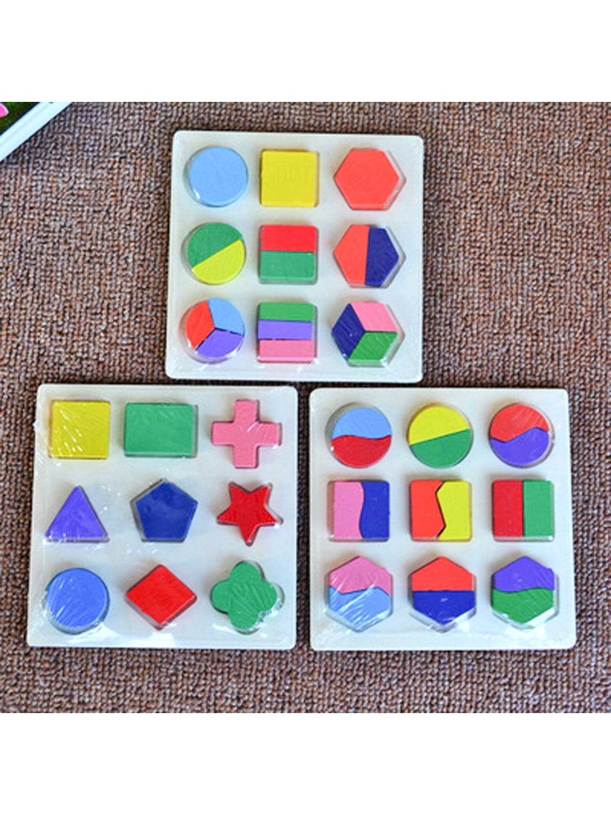 1set Shape Matching Blocks Puzzle Board, Simple Wood Mixed Color Puzzle Toy For KidsSchool, Student,Stationery,School Supplies