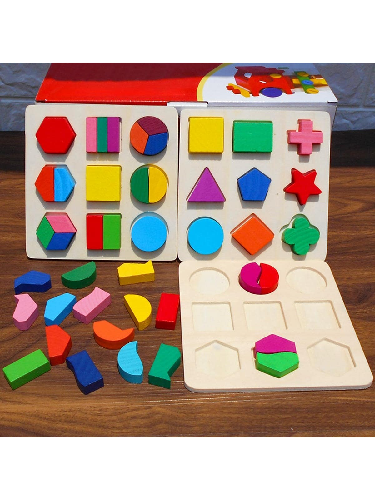 1set Shape Matching Blocks Puzzle Board, Simple Wood Mixed Color Puzzle Toy For KidsSchool, Student,Stationery,School Supplies