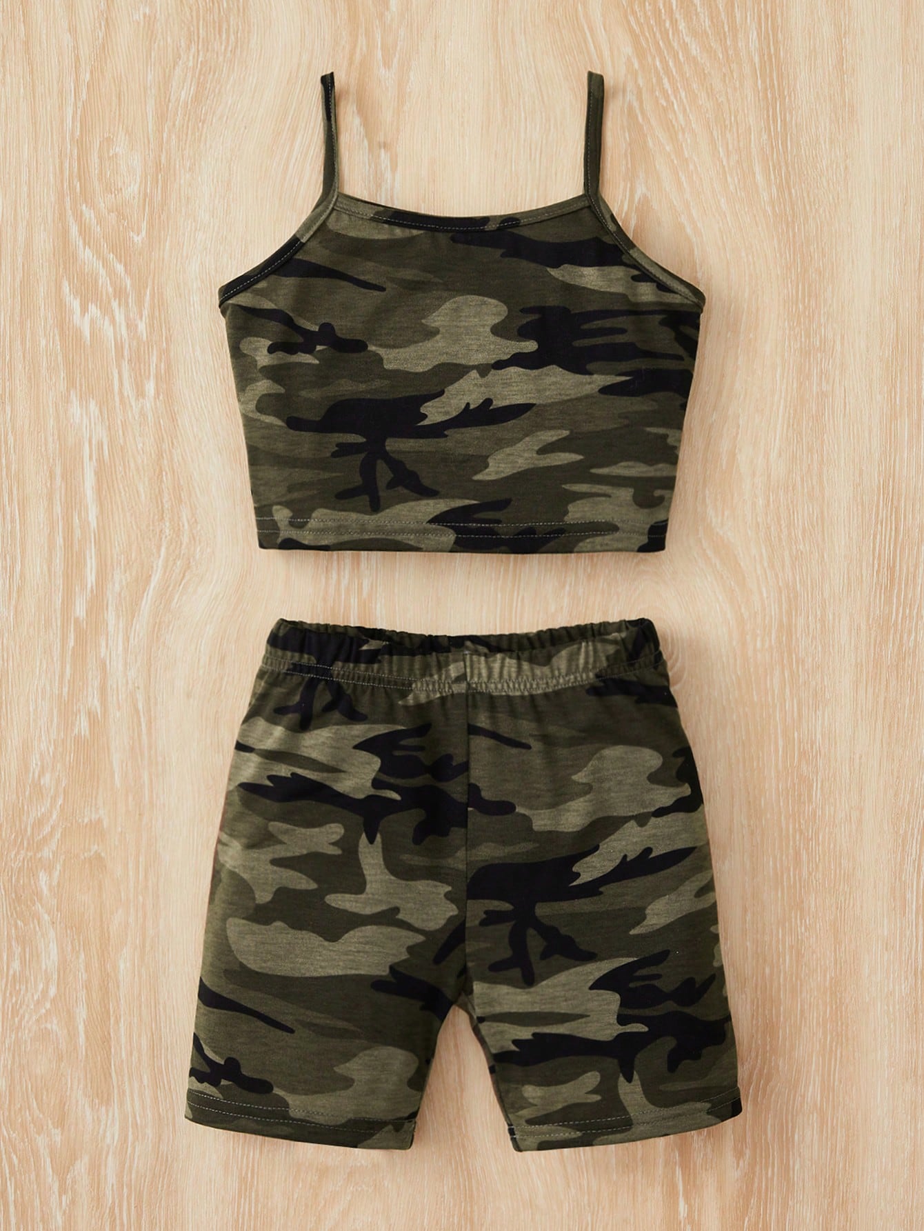 Young Girl Camo Print Cami Top & Biker Shorts