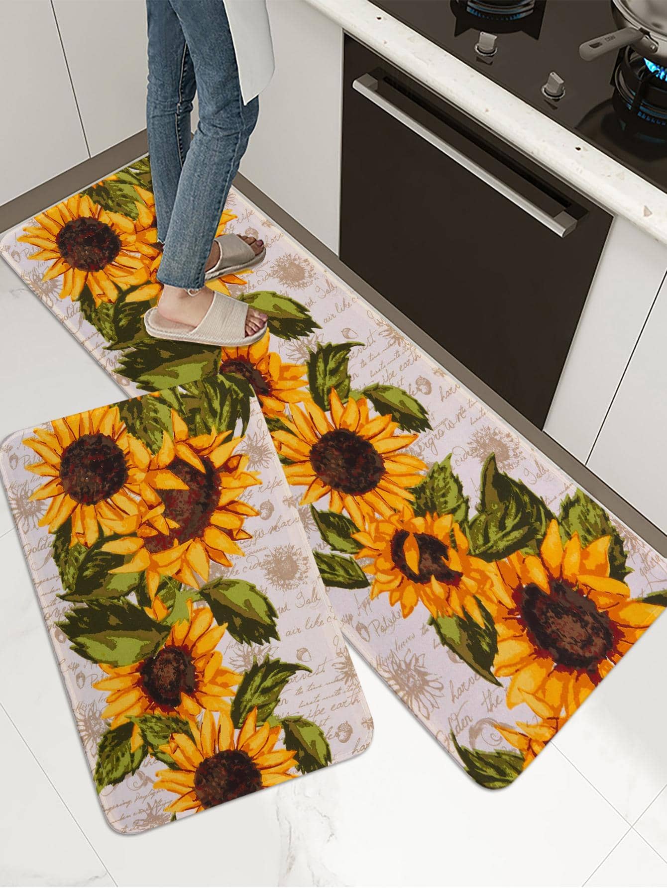 1pc Sunflower Print Kitchen Rug ,Room Decor