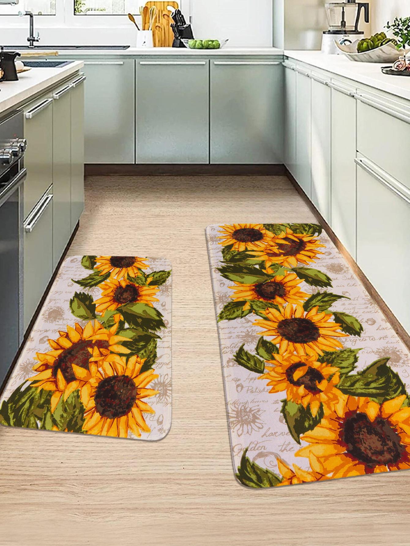 1pc Sunflower Print Kitchen Rug ,Room Decor