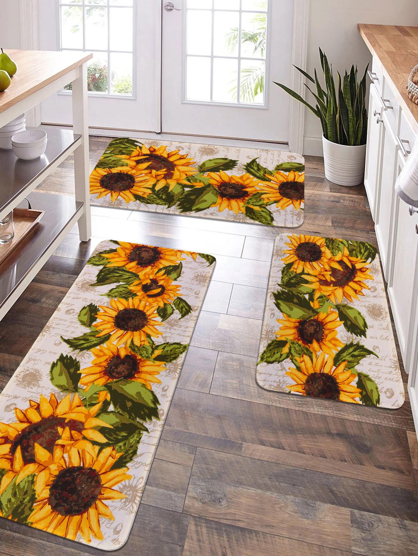 1pc Sunflower Print Kitchen Rug ,Room Decor