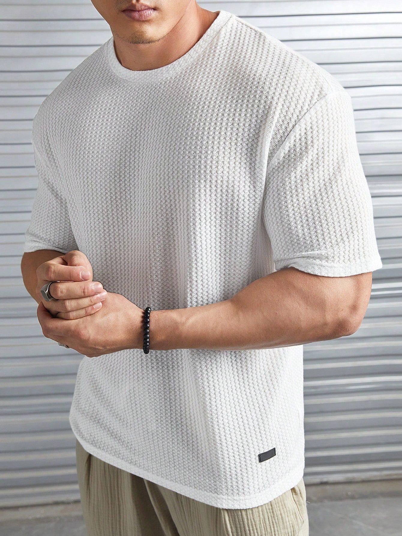 Manfinity Modomio Loose Fit Men's Waffle Knit Tee With Patched Detail