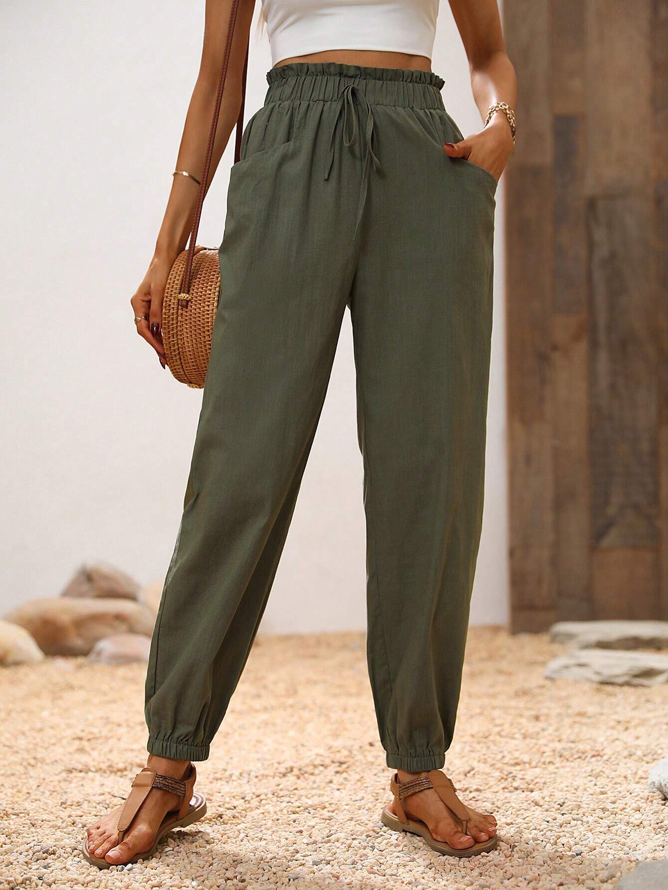 LUNE Paperbag Waist Knot Front Pants