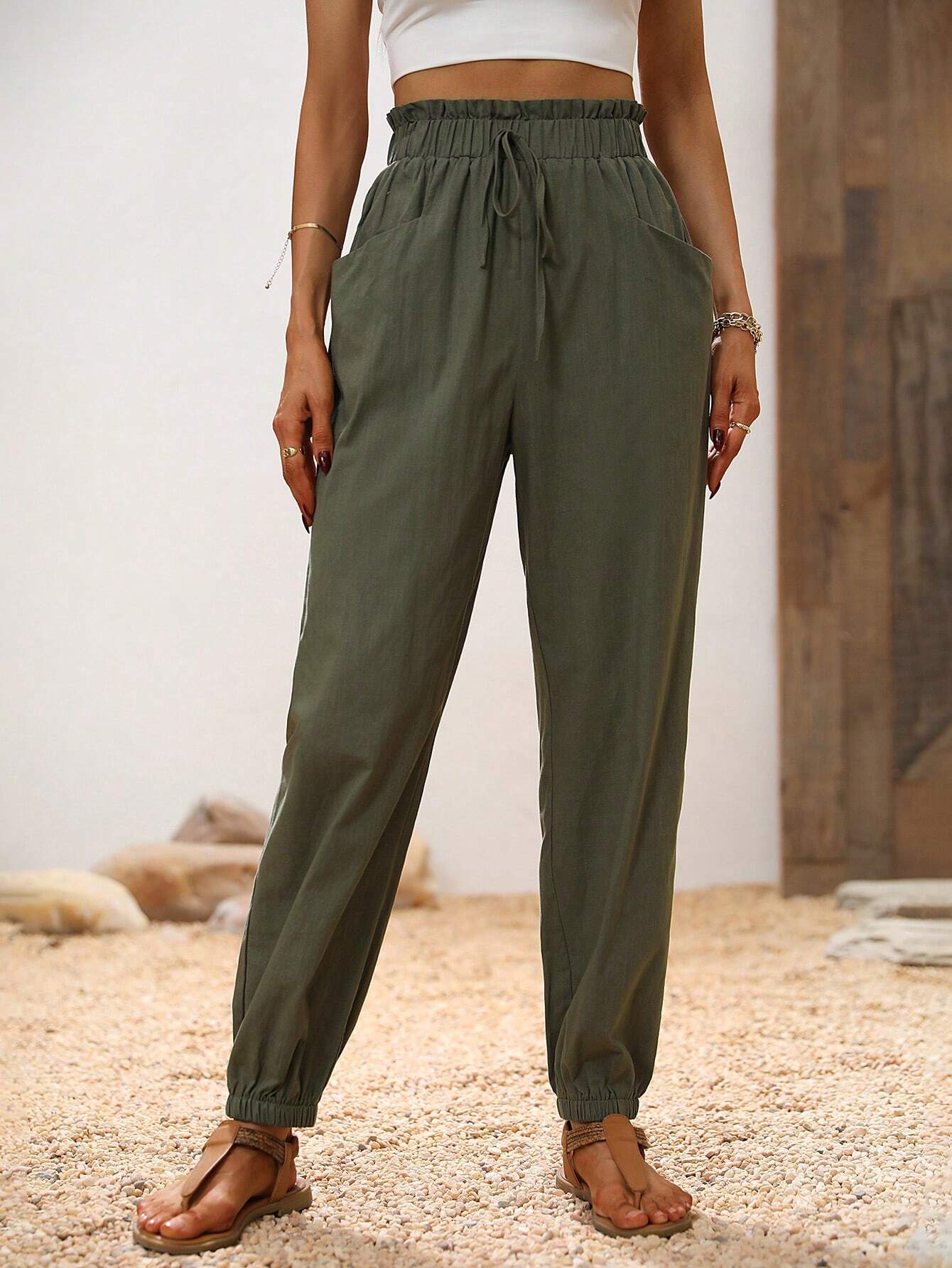 LUNE Paperbag Waist Knot Front Pants