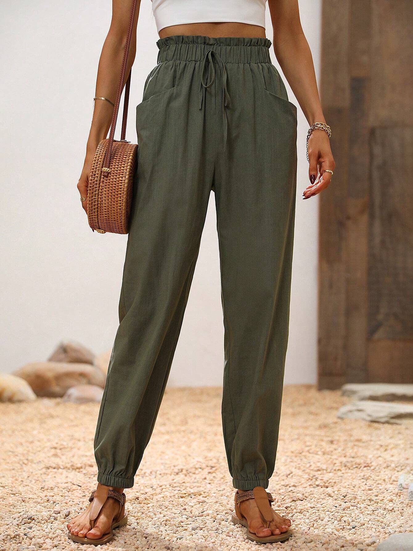 LUNE Paperbag Waist Knot Front Pants