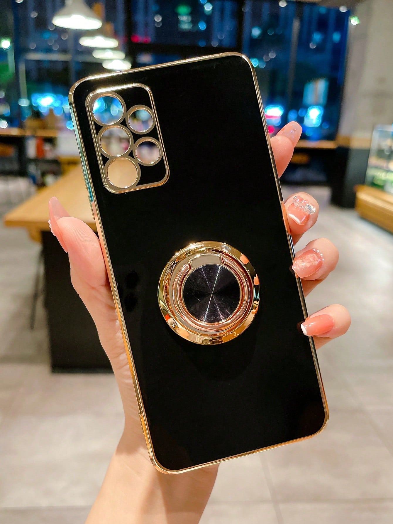 1pc Black Electroplated Shockproof Phone Case, 1pc Black 6D Electroplated Rotating Stand, And 1pc Black Rhinestone Electroplated Heart Compatible With IPhone Case/Matching Phone Case/Phone Case With Lanyard/Wrist Strap Phone Case/Funny Phone Case/Android