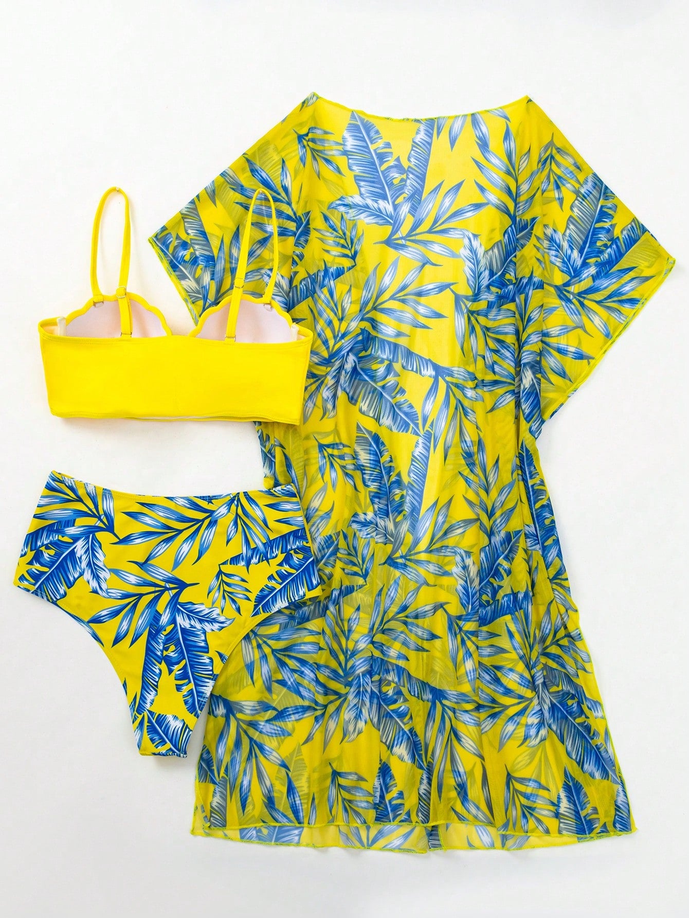 Swim Tropical Print Push Up Bikini Set With Kimono,Summer Beach