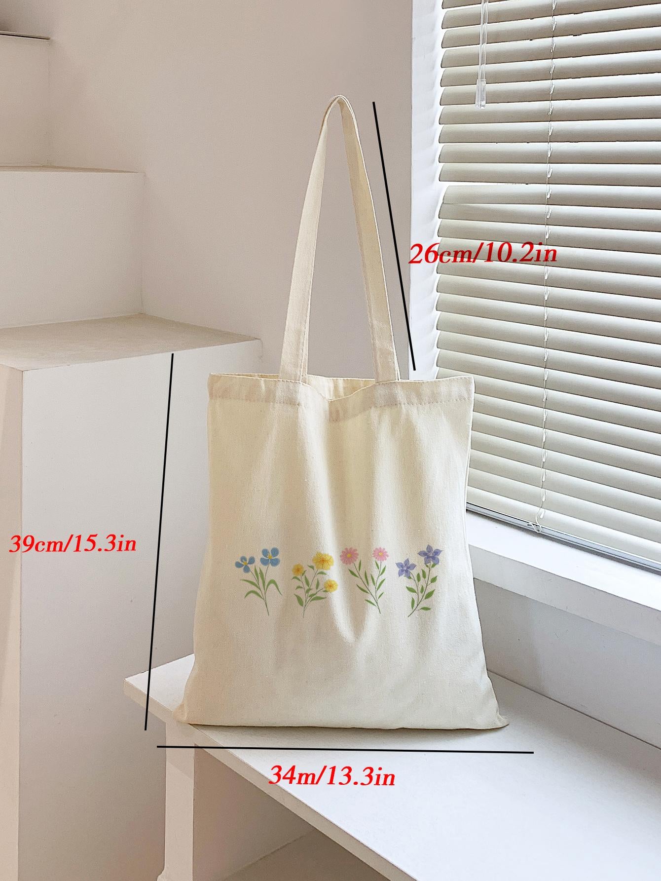 Floral Graphic Shopper Bag Double Handle Preppy,School Bag,Large Capacity,Portable,For Teen Girls Women College Students,White-Collar Workers,Perfect For Work,Back To School,Middle School,High School,College,Vacation