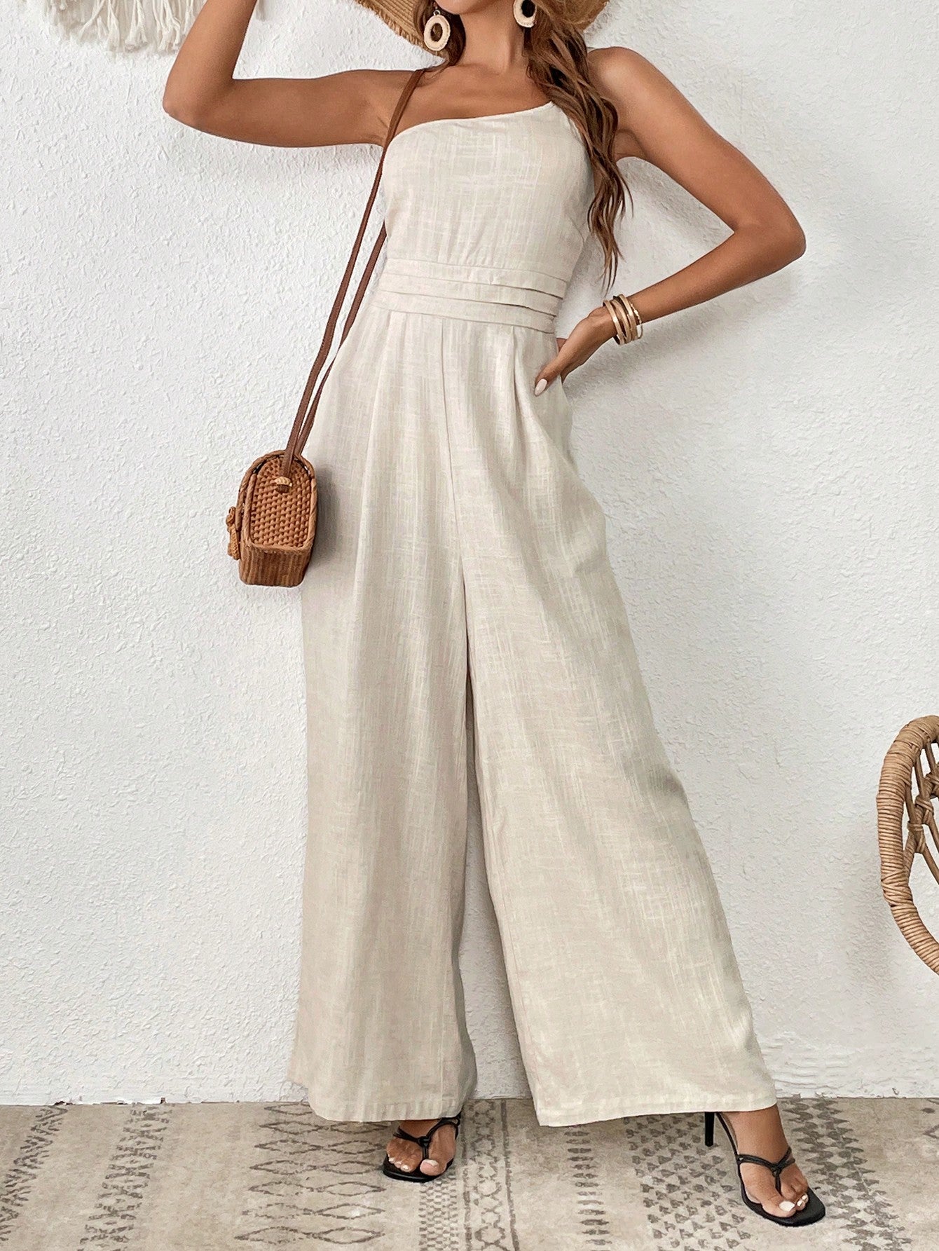 X Tarsha Whitmore SHEIN VCAY One Shoulder Wide Leg Jumpsuit