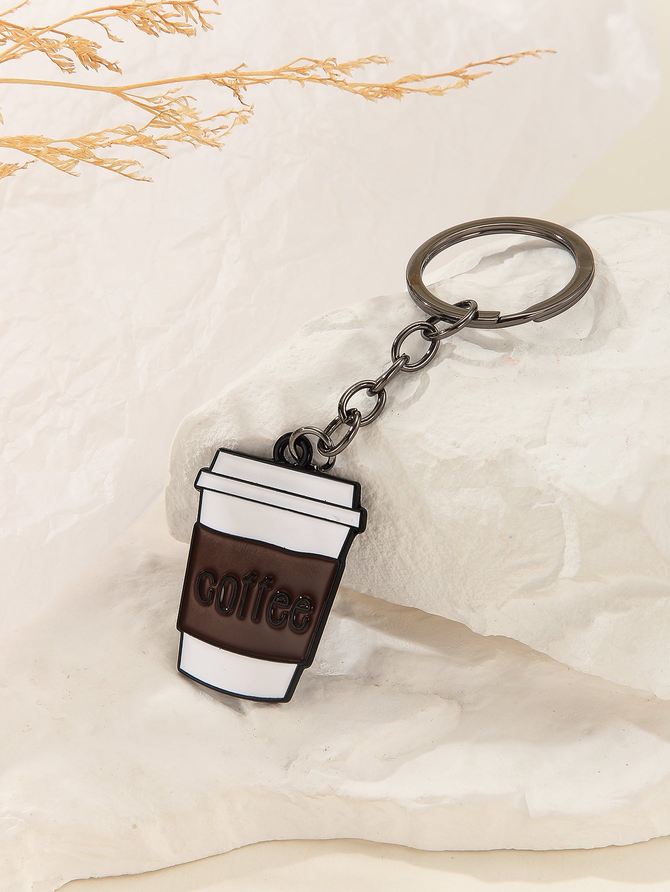 1pc Creative English Letter & Coffee Cup Shaped Zinc Alloy Keychain For Men, Cafe Souvenir Gift Casual