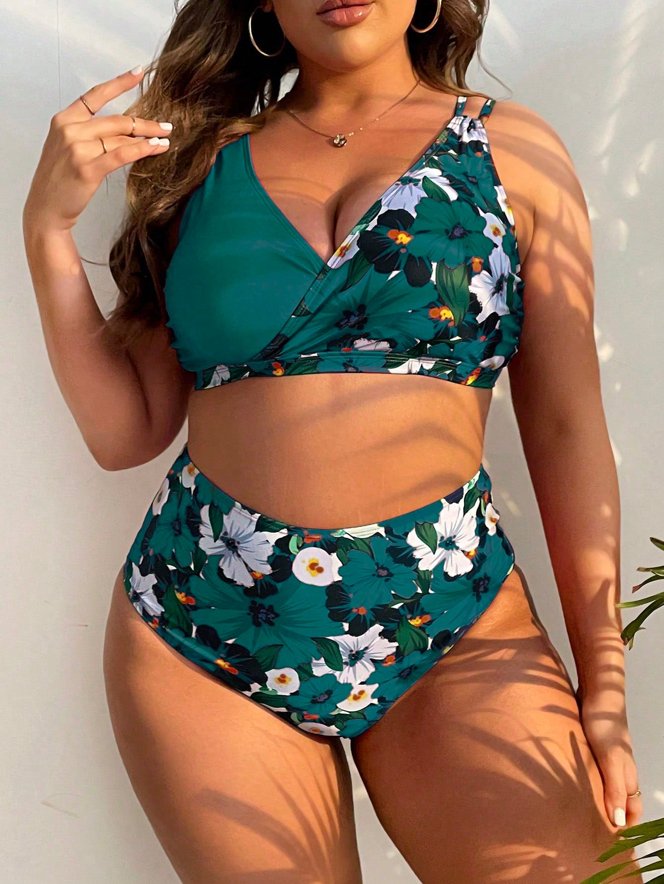 Swim Curve Summer Beach Plus Size Floral Print Bikini Set