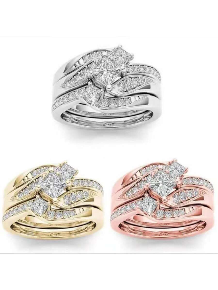 Fashionable Micro Paved Zirconia European Style 3pcs Ring Set