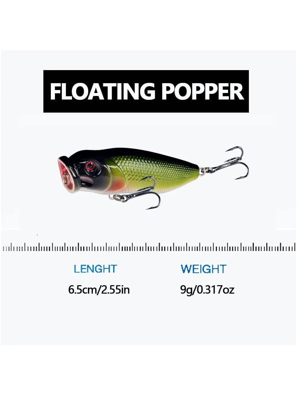 5pcs Popper Fishing Lure 6.5cm/9g Hard Bait Artificial Topwater Bass Trout Pike Wobbler Fishing Tackle With 2 Treble Hooks