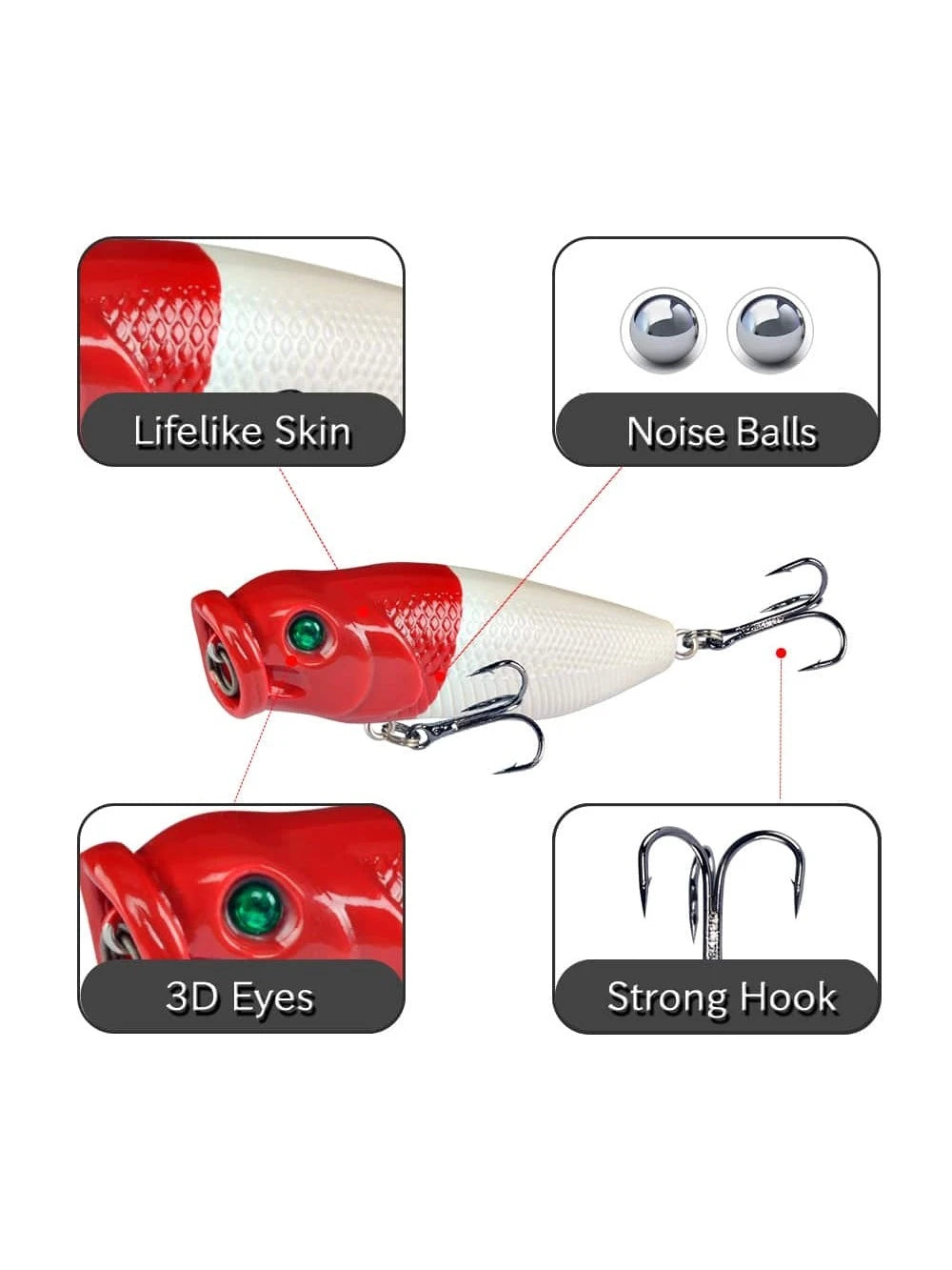 5pcs Popper Fishing Lure 6.5cm/9g Hard Bait Artificial Topwater Bass Trout Pike Wobbler Fishing Tackle With 2 Treble Hooks