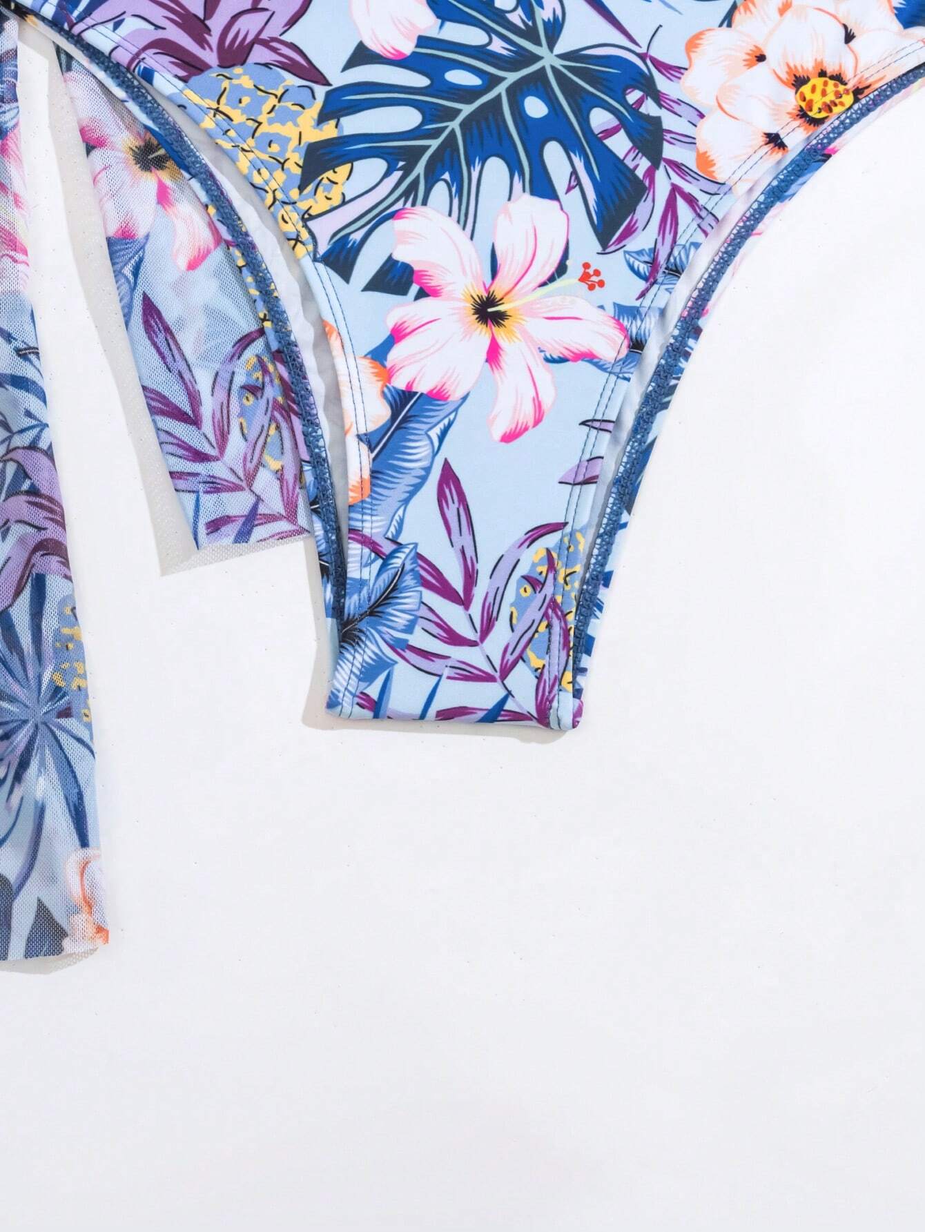 Swim Summer Beach Tropical Print Push Up Bikini Set With Kimono