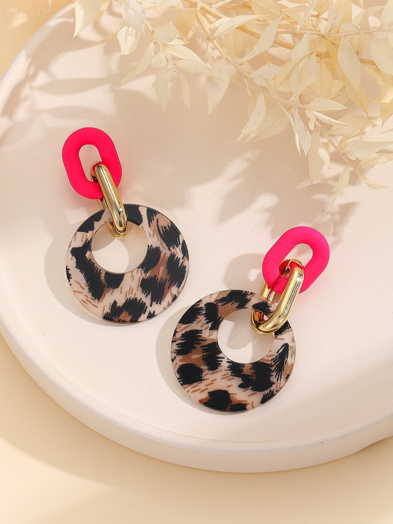 Leopard Pattern Round Drop Earrings