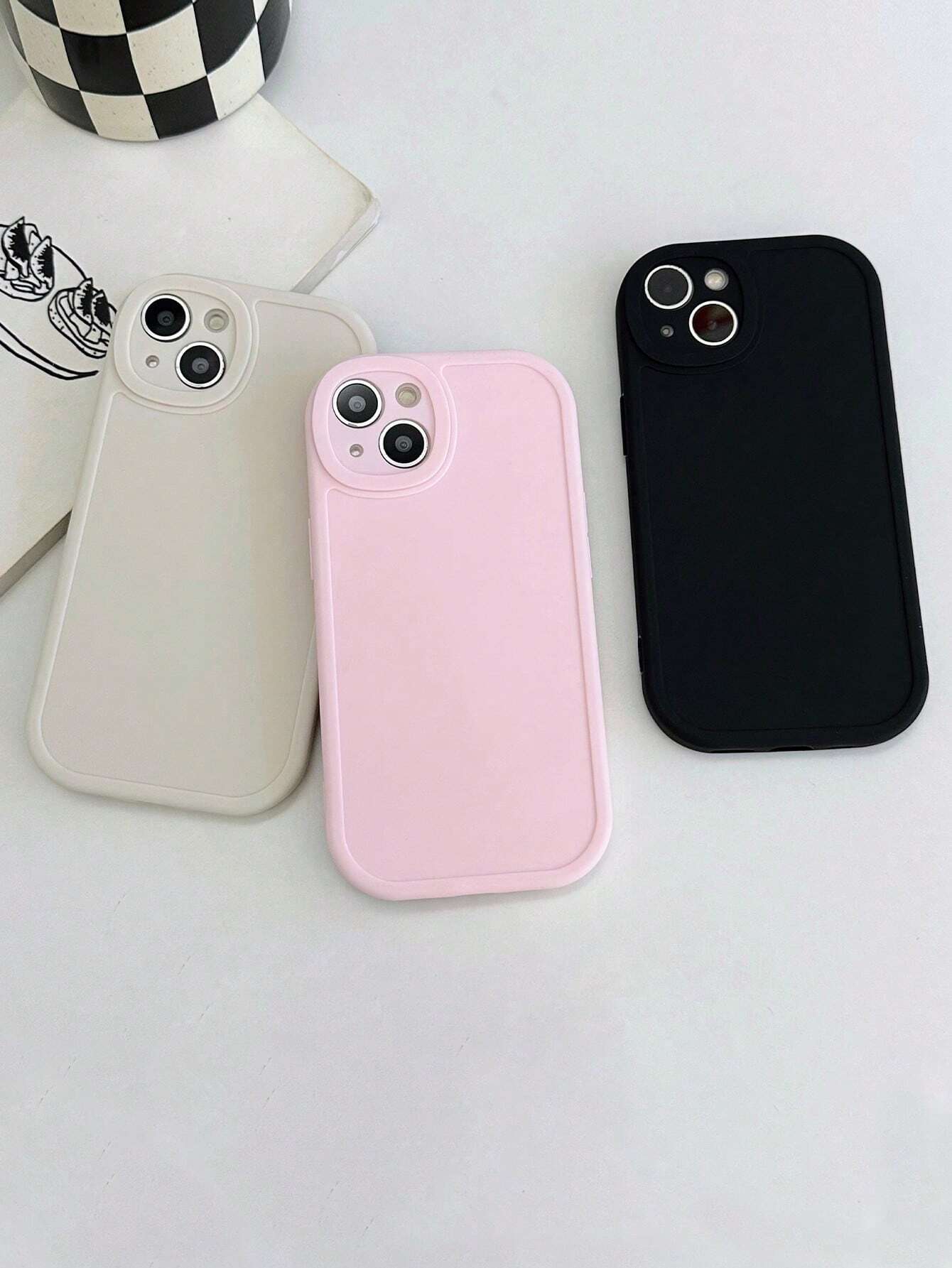 Basic Phone Cases Solid Color Phone Case, Simple Phone Case, Silicone Phone Case, Fashionable Phone Case, Black White Pink Phone Case Compatible With Iphone 16, IPhone 16 Pro Max, IPhone 16 Pro, IPhone 16 Plus, IPhone Samsung Galaxy