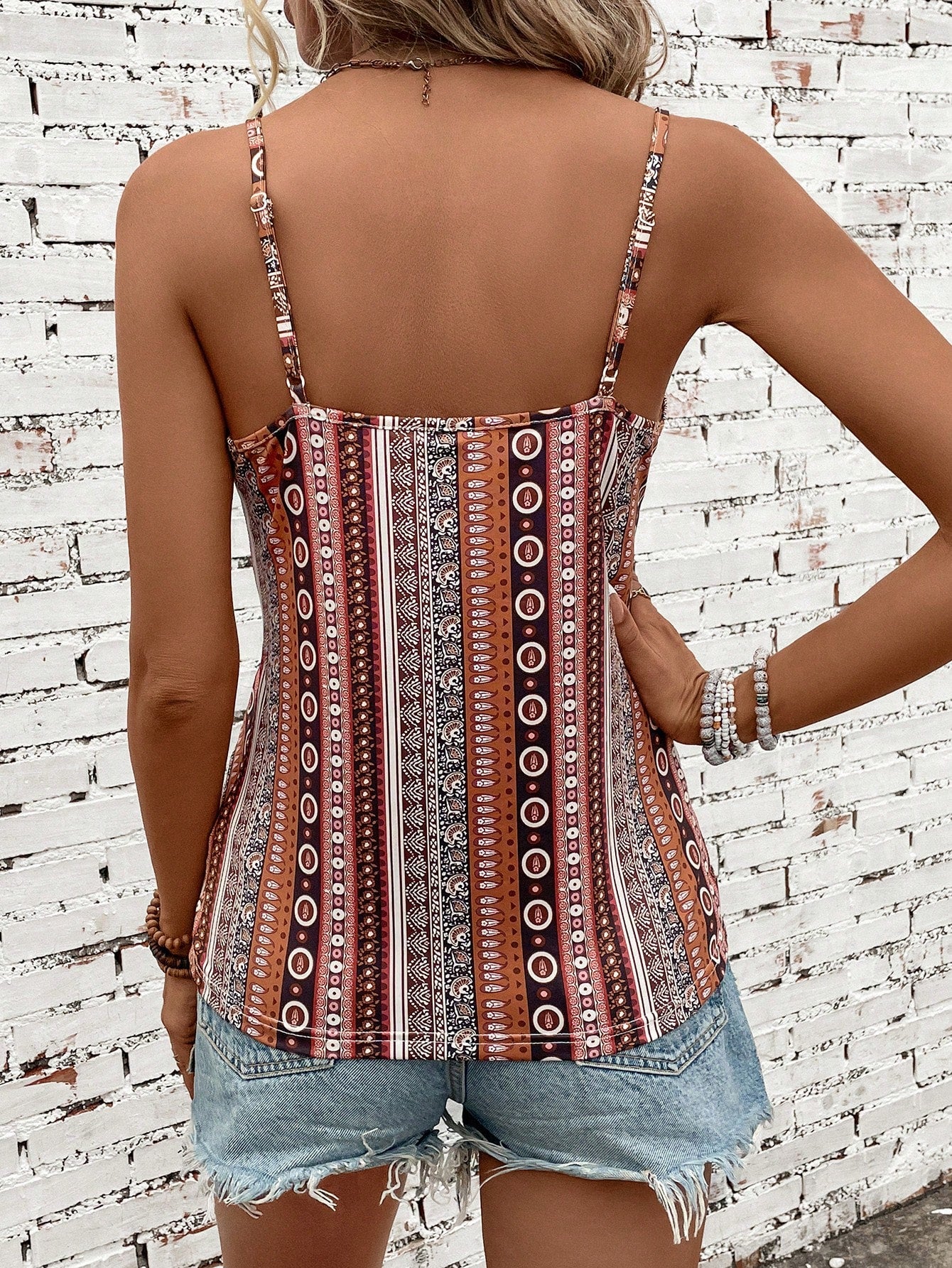 VCAY Geo Print Twist Front Cami Top