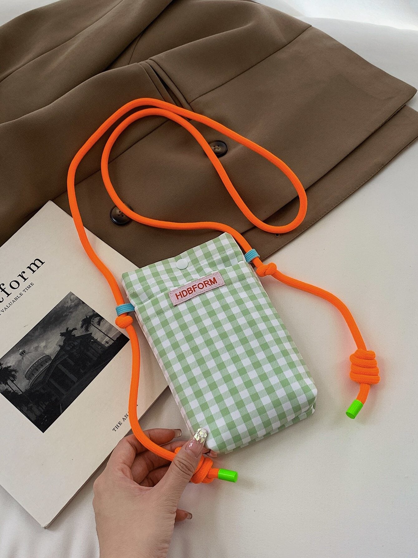 Canvas Plaid Phone Bag Crossbody Bag Vertical Style Fashionable And All-Matched Small Cloth Bag Phone Purse IPhone Bag Pouch Phone