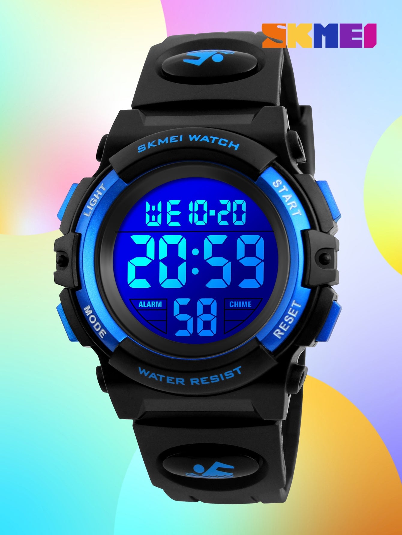 Skmei 1pc Kids Black TPU Strap Sporty Date Calendar Water Resistant Round Dial Digital Watch, For Daily Life